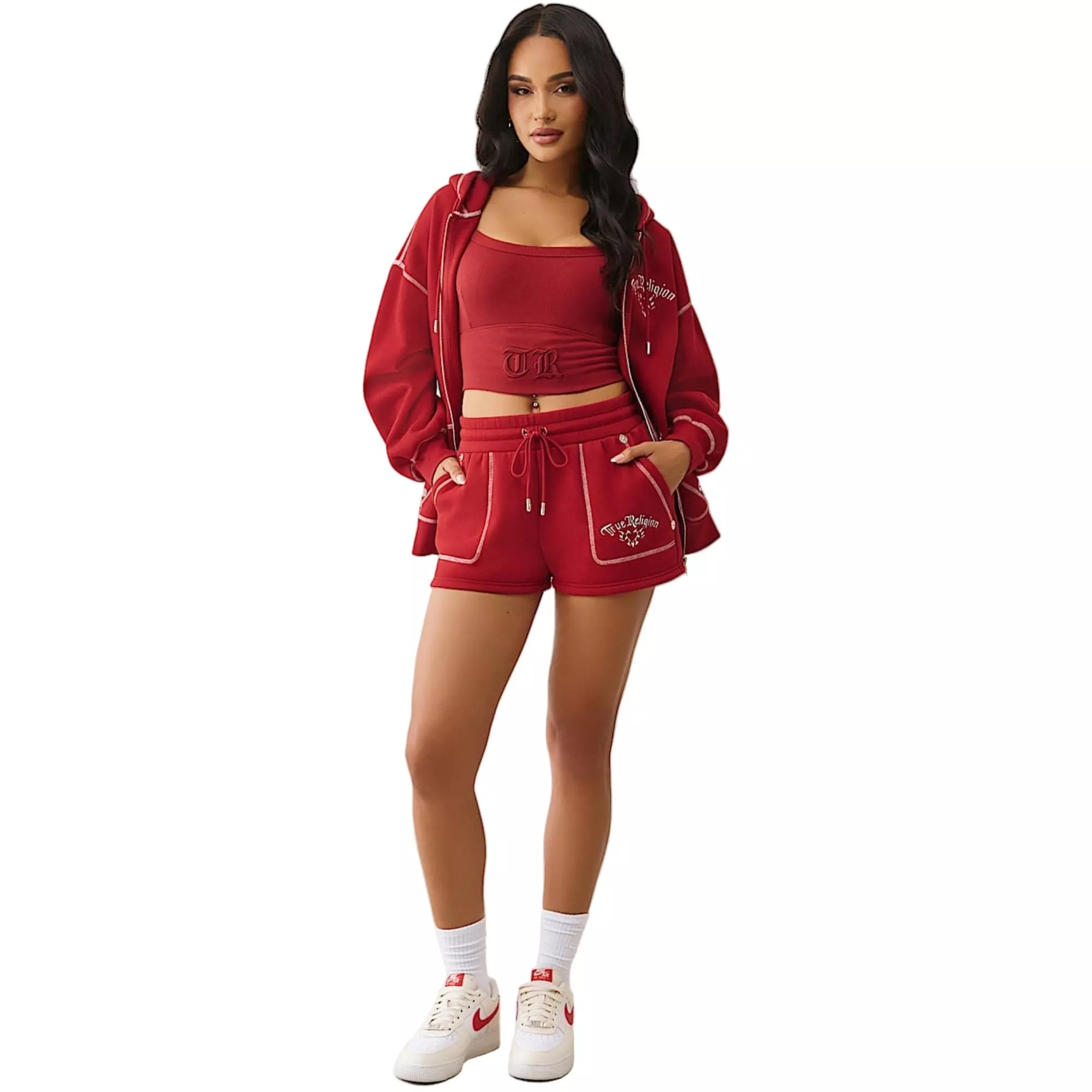 True Religion Women's Embroidered Relaxed Shorts - RED