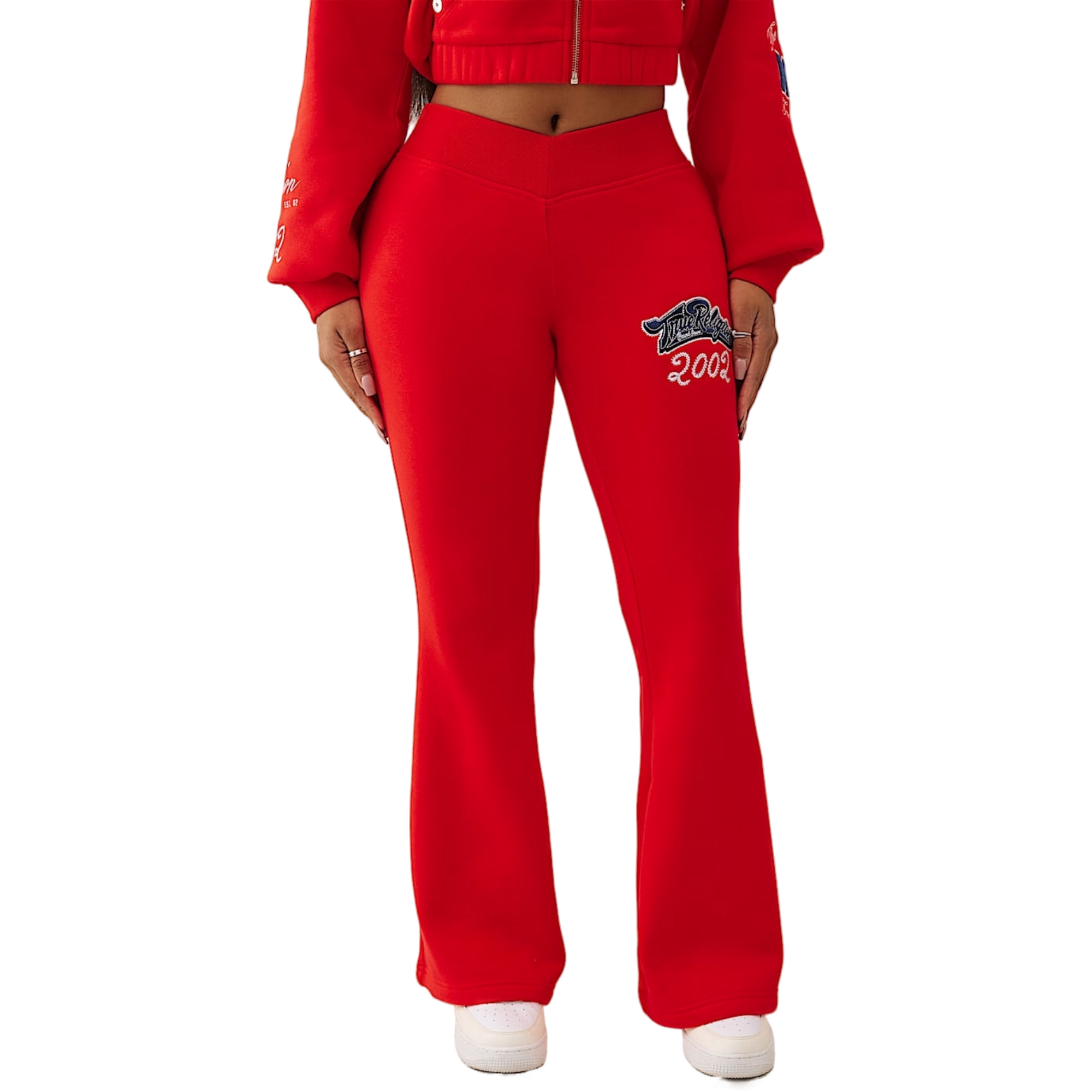 True Religion Women's Crystal V-Waistand Flared Pants - RED Thumbnail View 1