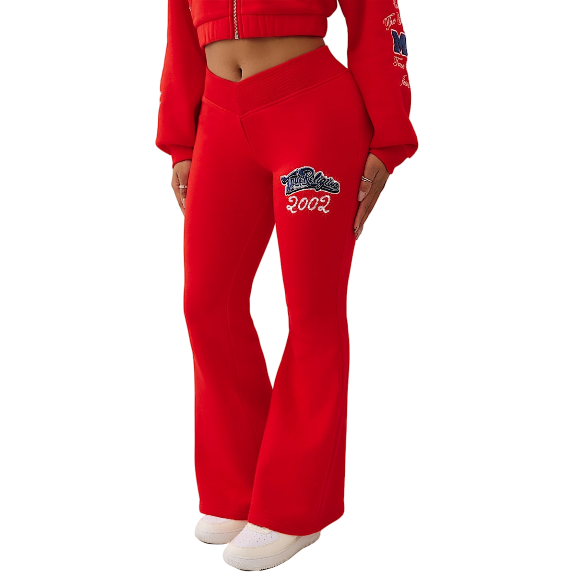 True Religion Women's Crystal V-Waistand Flared Pants - RED Thumbnail View 3