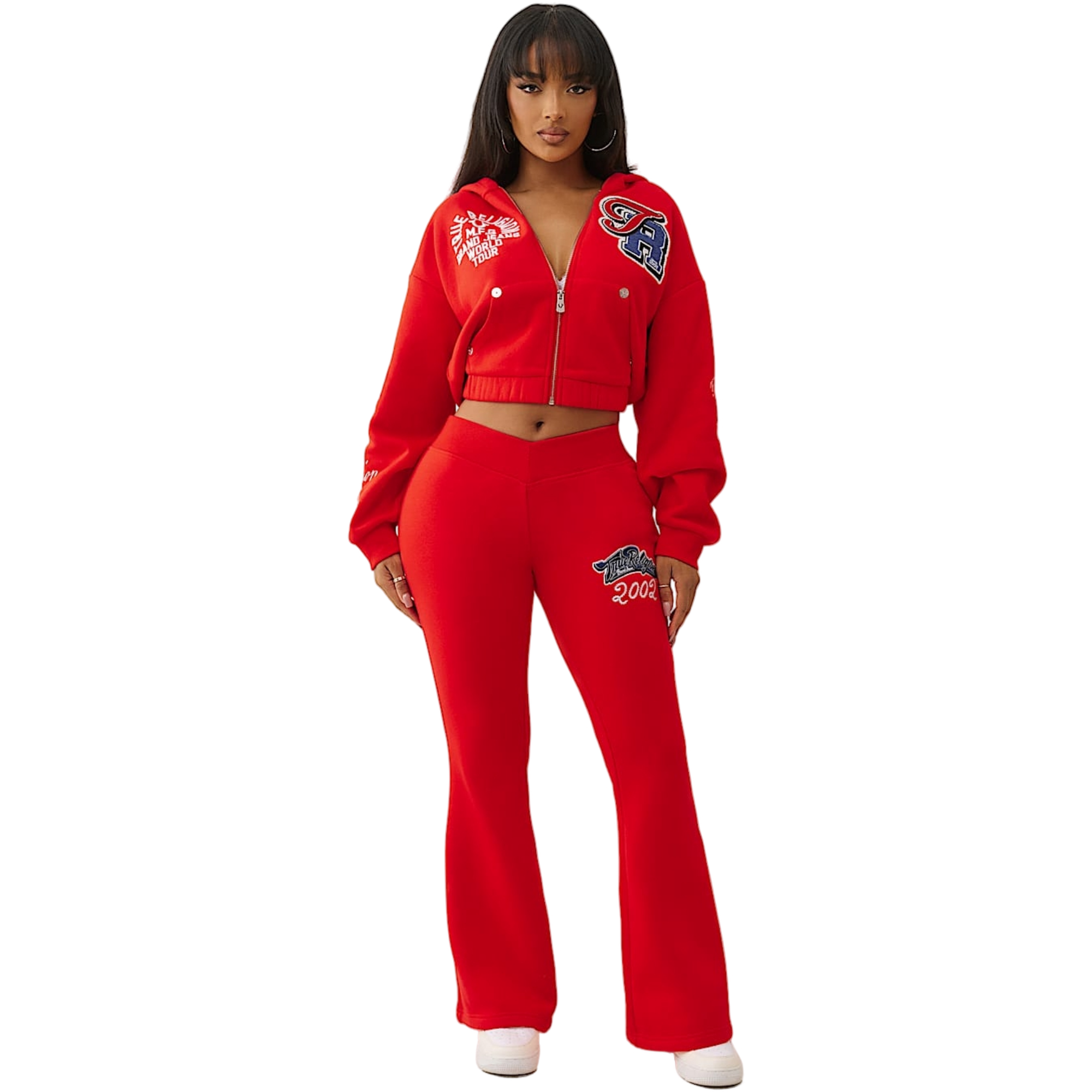 True Religion Women's Crystal V-Waistand Flared Pants - RED Thumbnail View 5