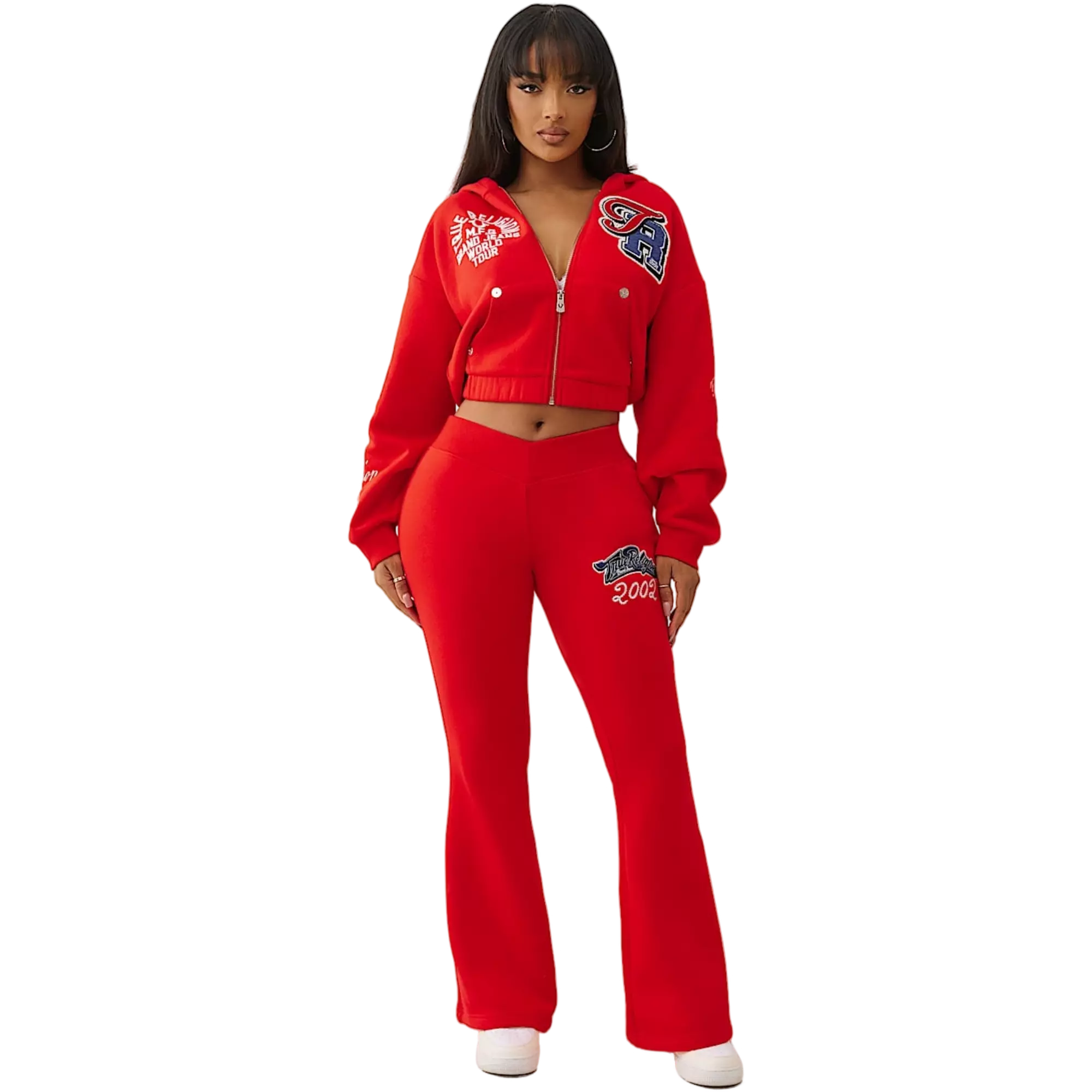 True Religion Women's Crystal V-Waistand Flared Pants - RED