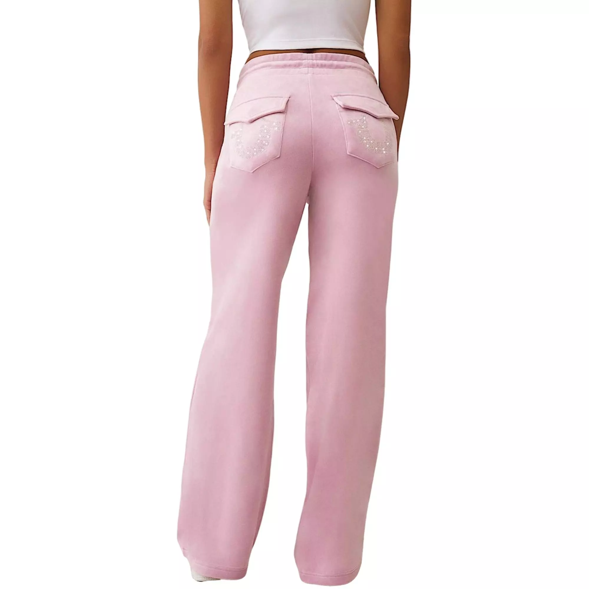 True Religion Women's Crystal Horseshoe Velour Pants - PINK
