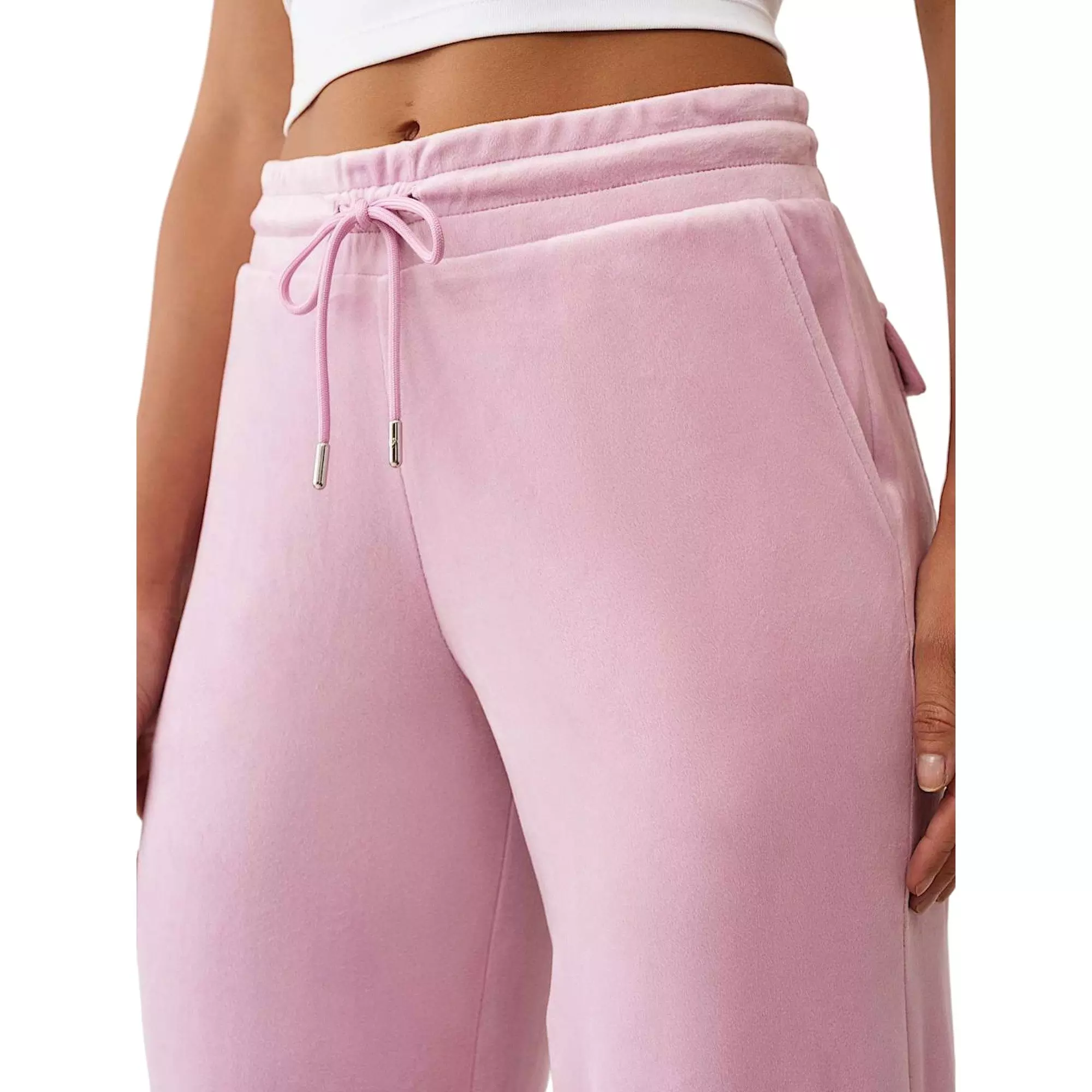 True Religion Women's Crystal Horseshoe Velour Pants - PINK