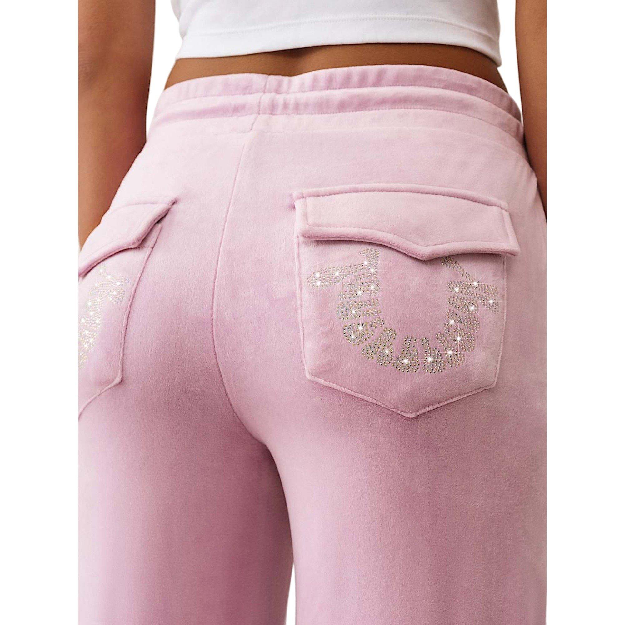 True Religion Women's Crystal Horseshoe Velour Pants - PINK Thumbnail View 5