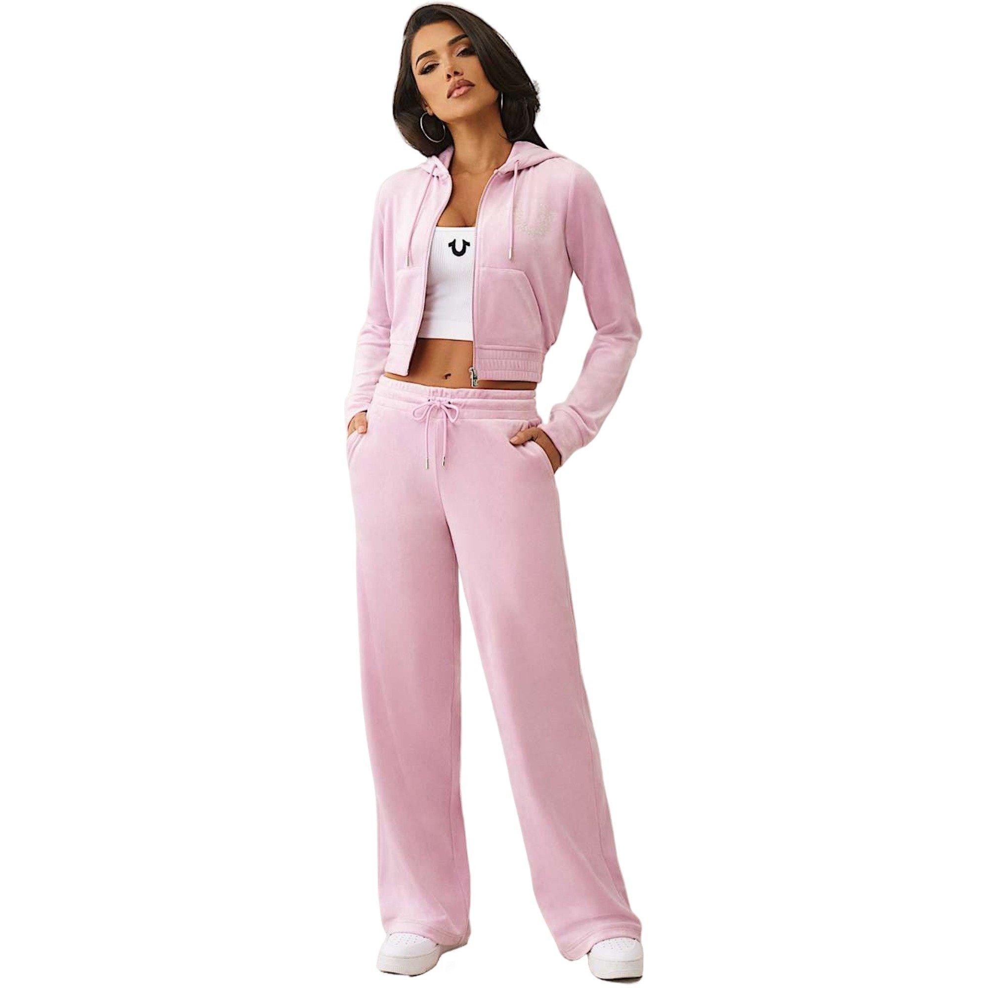 True Religion Women's Crystal Horseshoe Velour Pants - PINK Thumbnail View 6