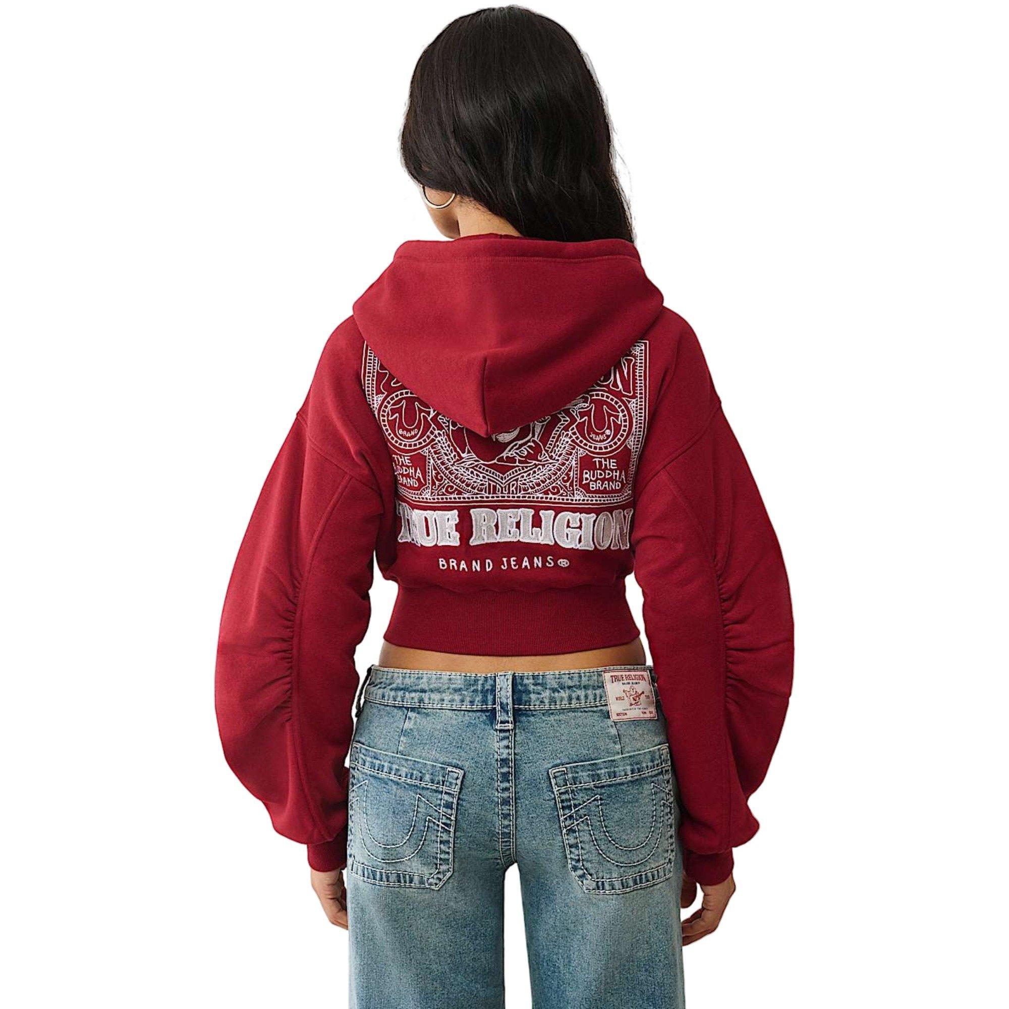 True Religion Women's Buddha Ruched Full-Zip Jacket - BURGUNDY Thumbnail View 2