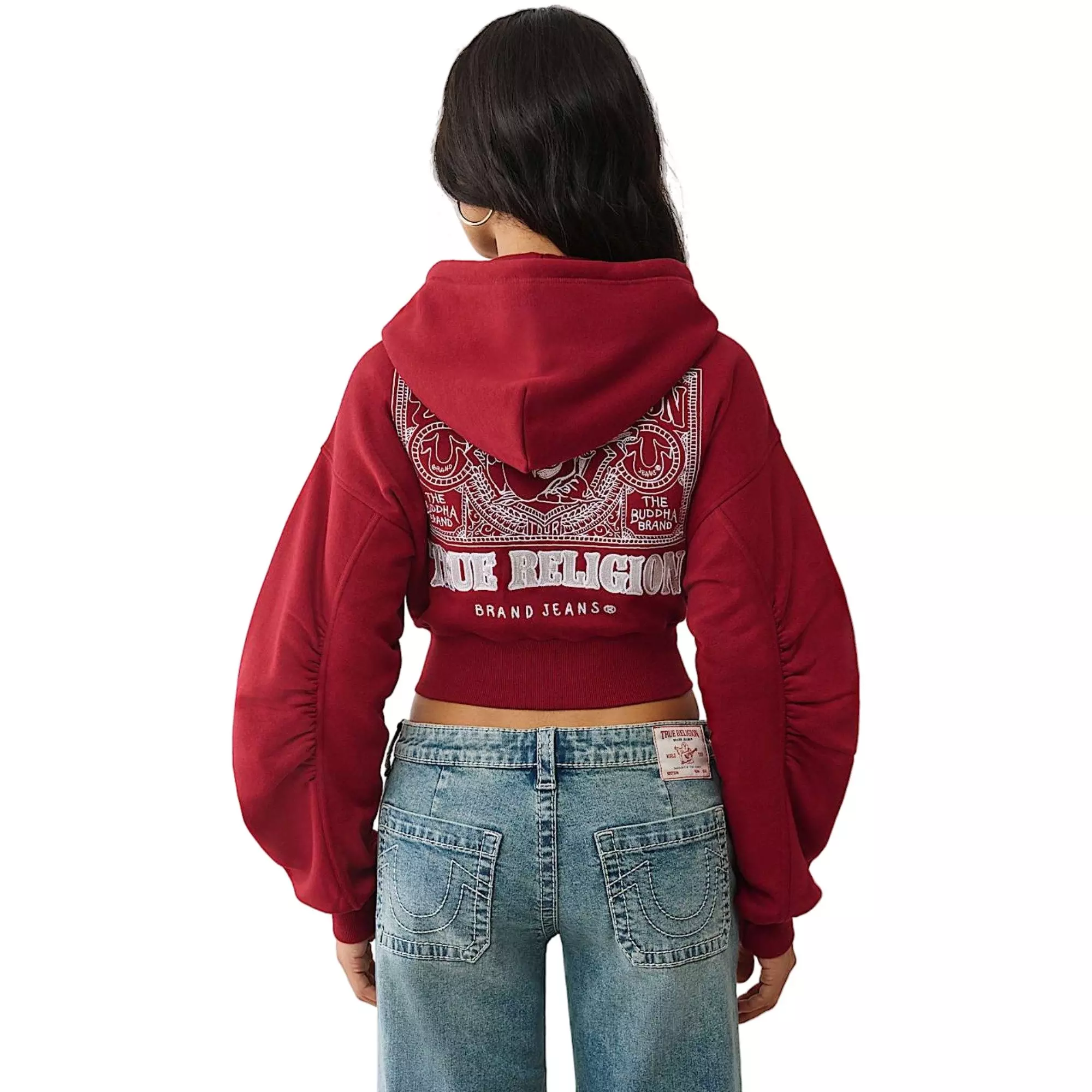 True Religion Women's Buddha Ruched Full-Zip Jacket - BURGUNDY