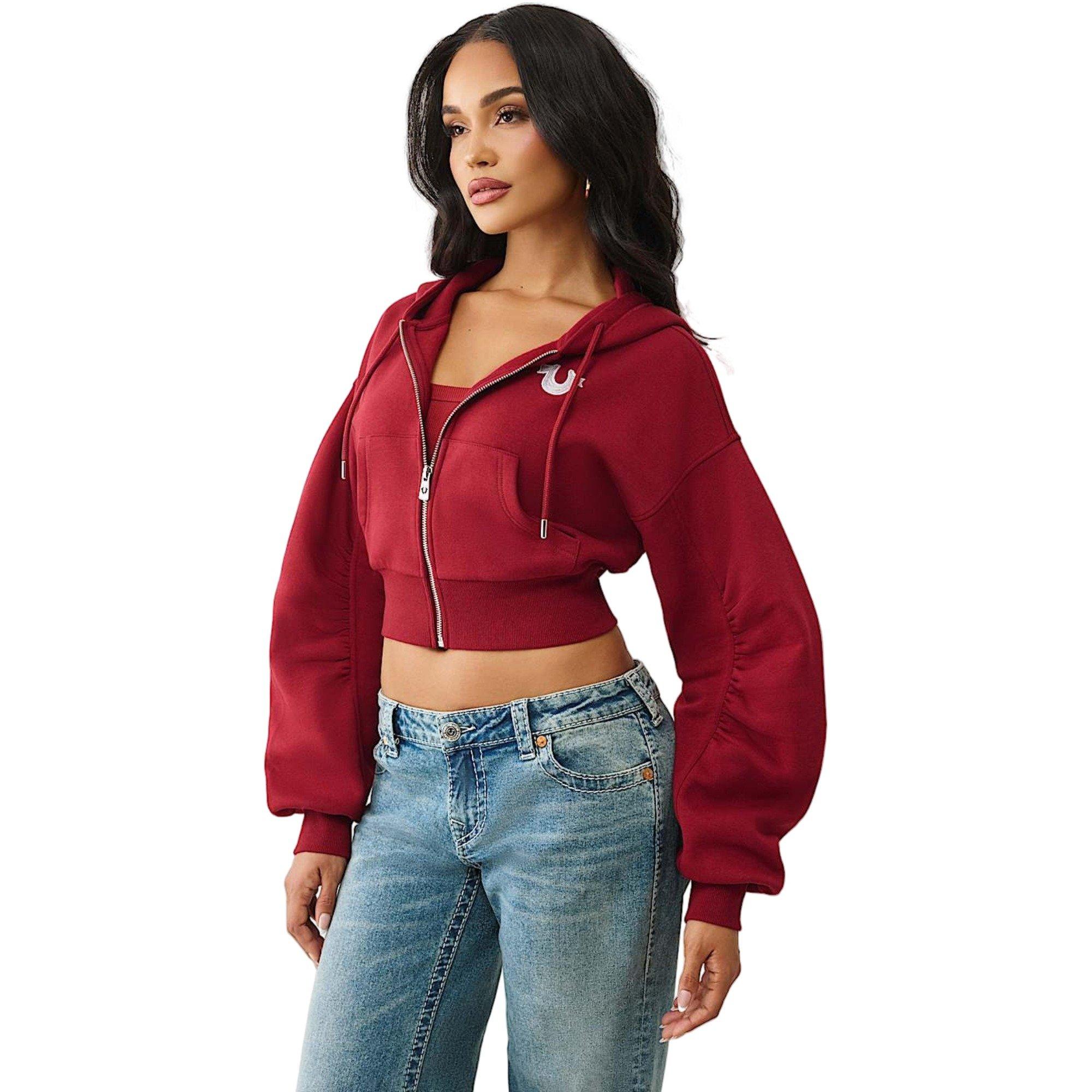 True Religion Women's Buddha Ruched Full-Zip Jacket - BURGUNDY Thumbnail View 3