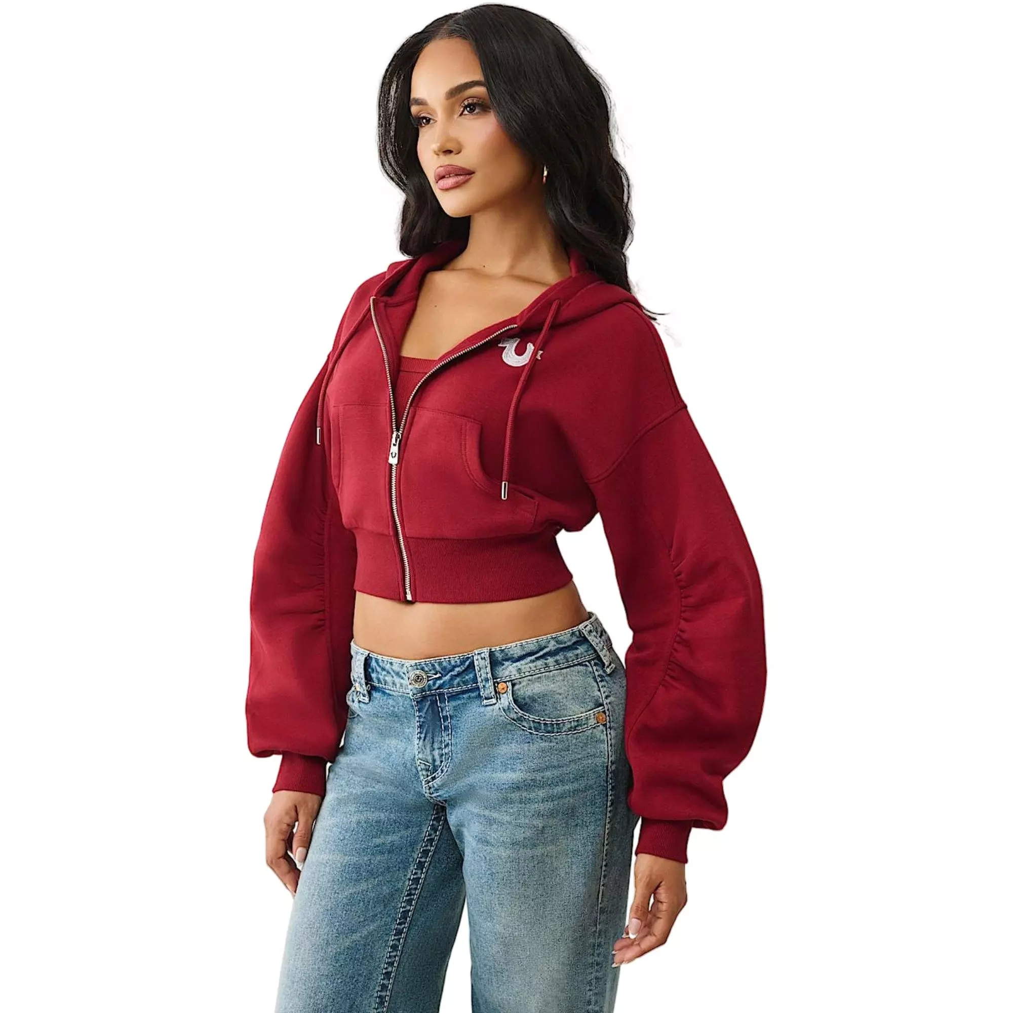 True Religion Women's Buddha Ruched Full-Zip Jacket - BURGUNDY