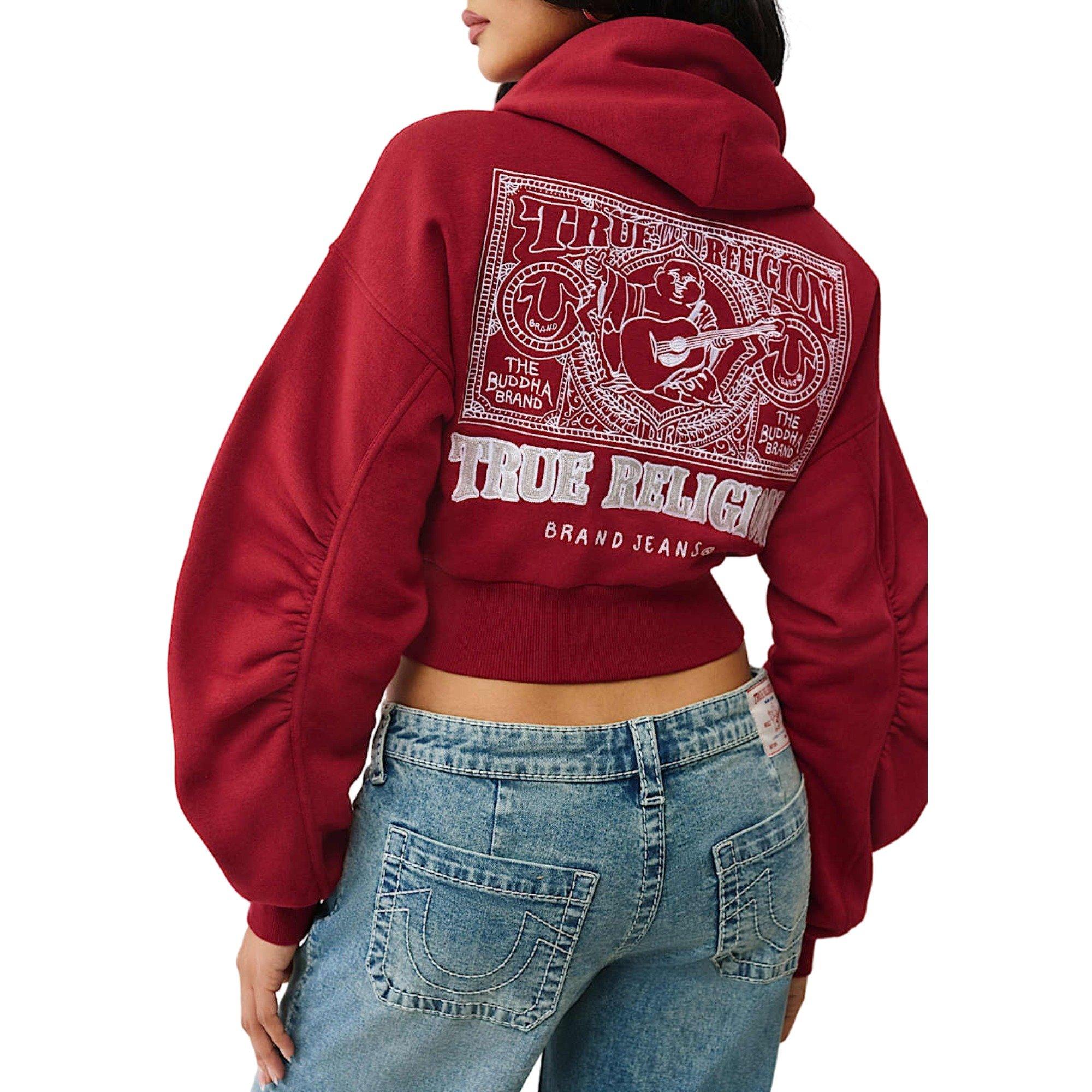 True Religion Women's Buddha Ruched Full-Zip Jacket - BURGUNDY Thumbnail View 4