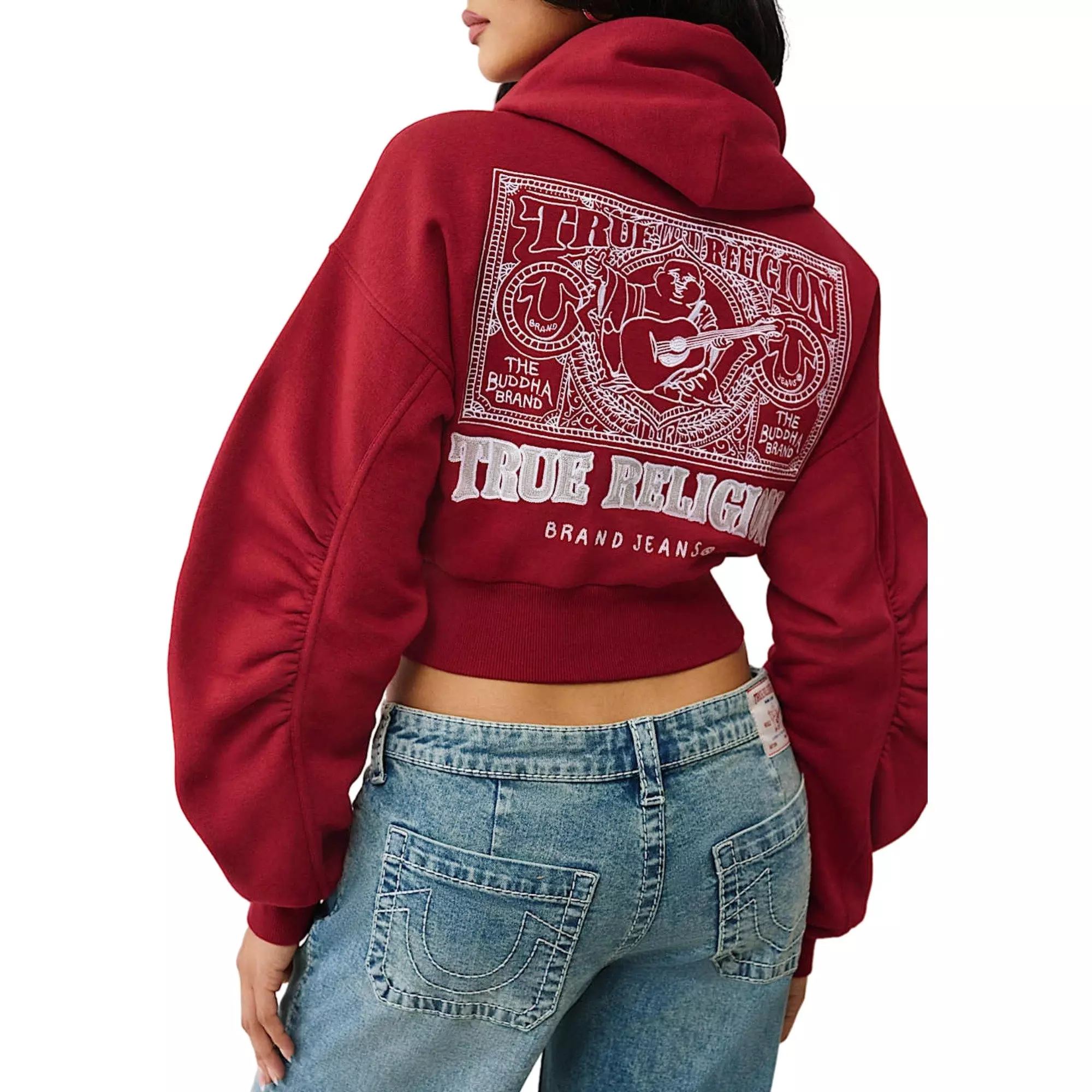 True Religion Women's Buddha Ruched Full-Zip Jacket - BURGUNDY