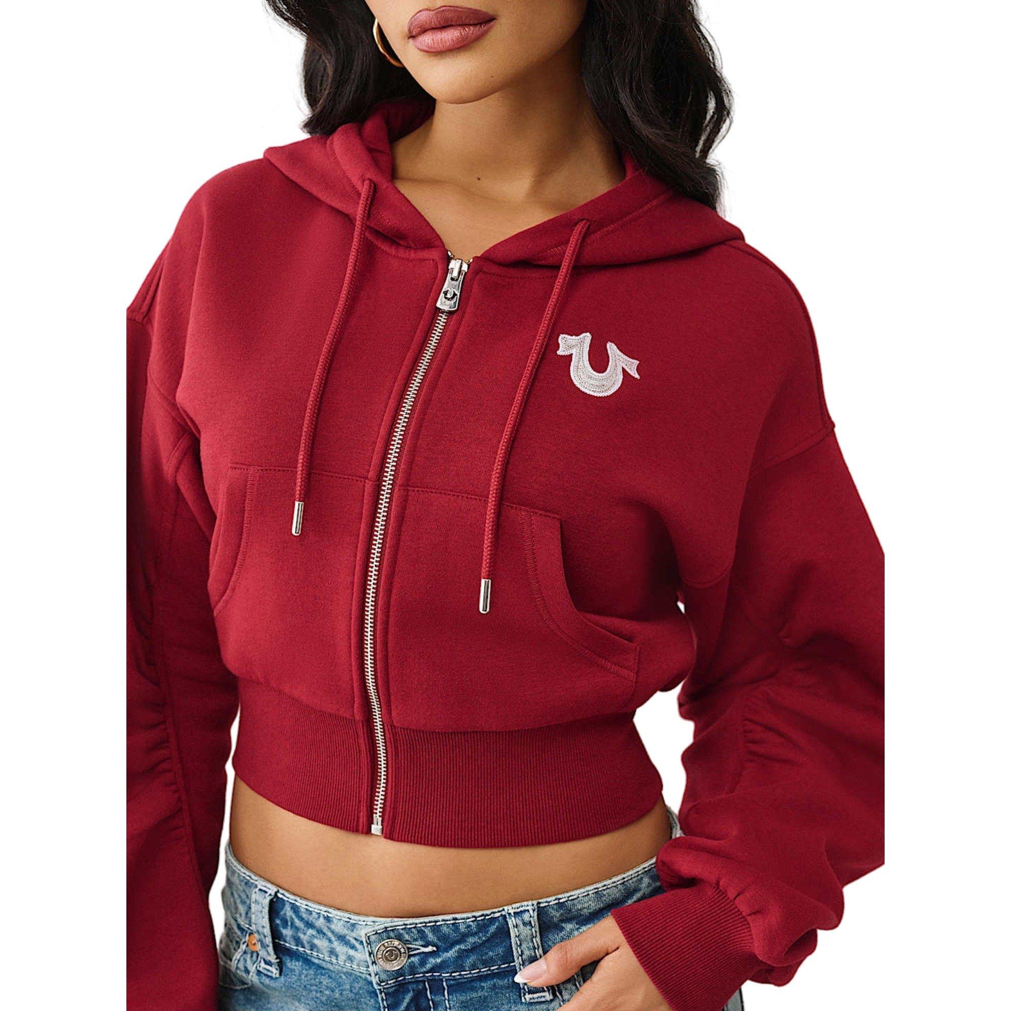 True Religion Women's Buddha Ruched Full-Zip Jacket - BURGUNDY Thumbnail View 5
