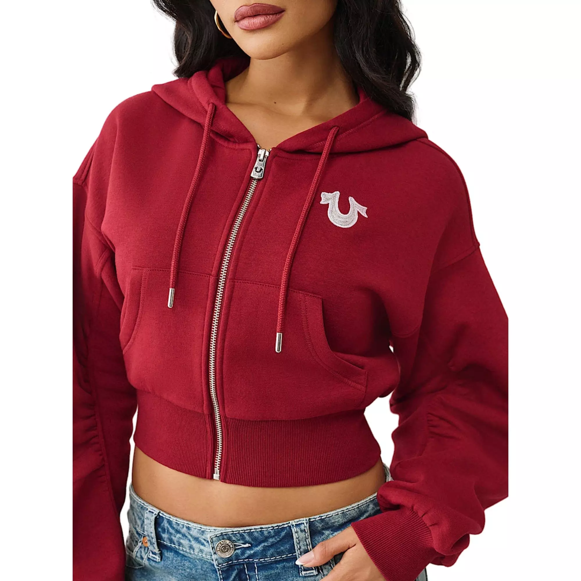 True Religion Women's Buddha Ruched Full-Zip Jacket - BURGUNDY
