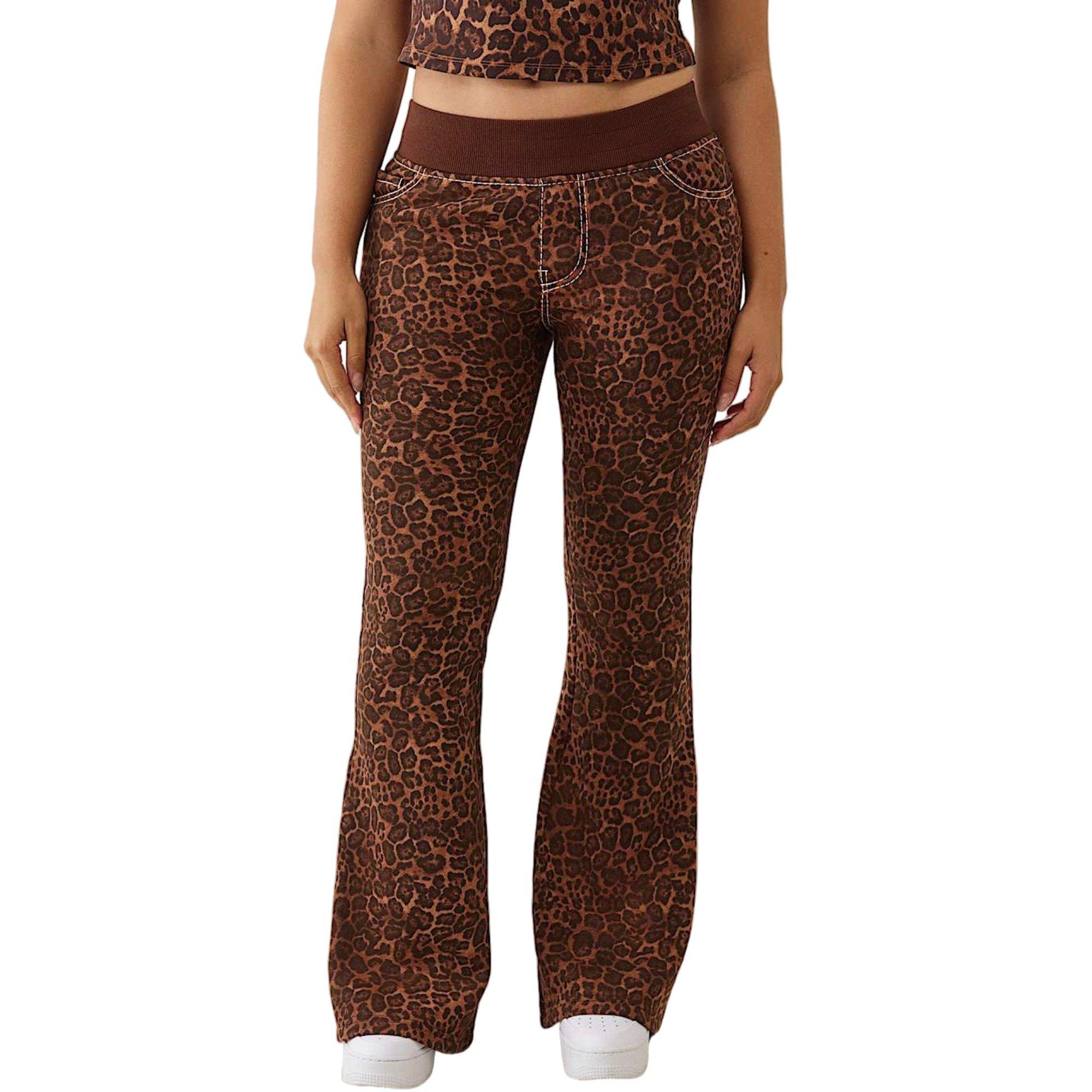 True Religion Women's "Leopard Print" Mid Rise Big T Flare Pants - BROWN Thumbnail View 1