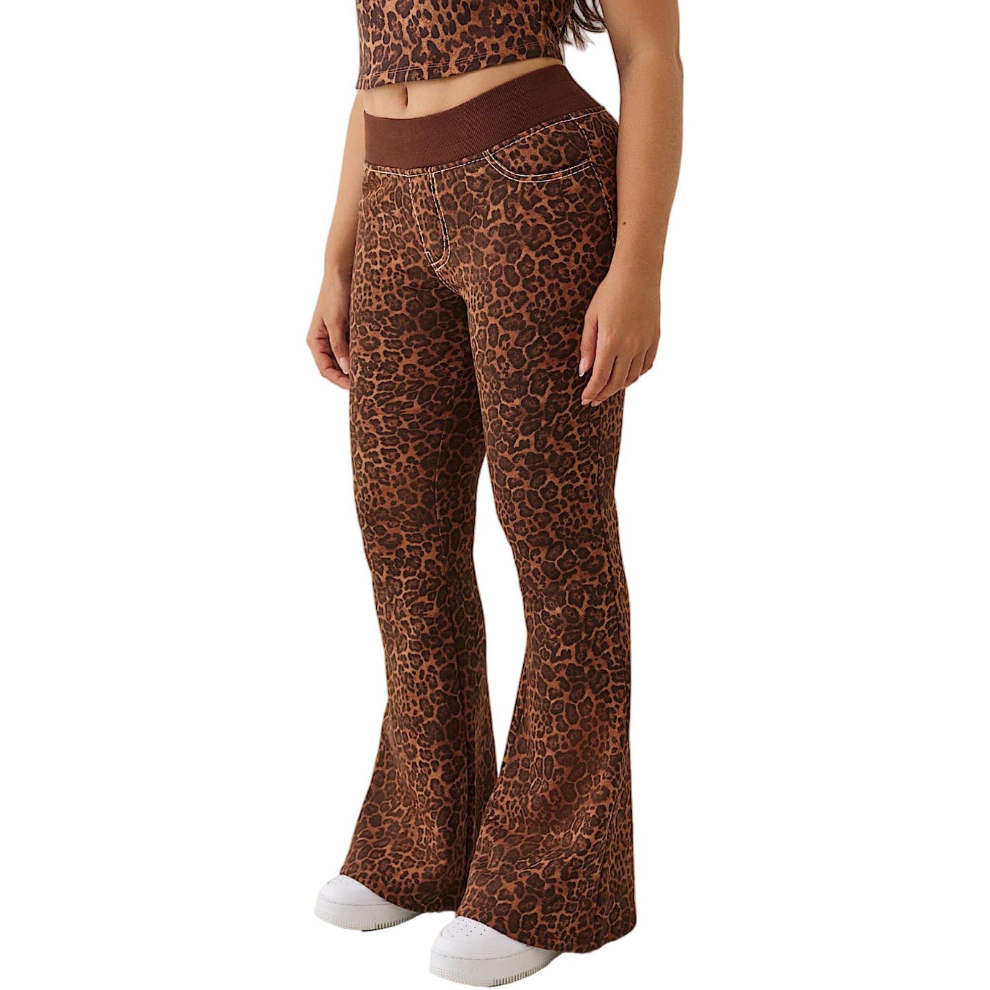 True Religion Women's "Leopard Print" Mid Rise Big T Flare Pants - BROWN Thumbnail View 3