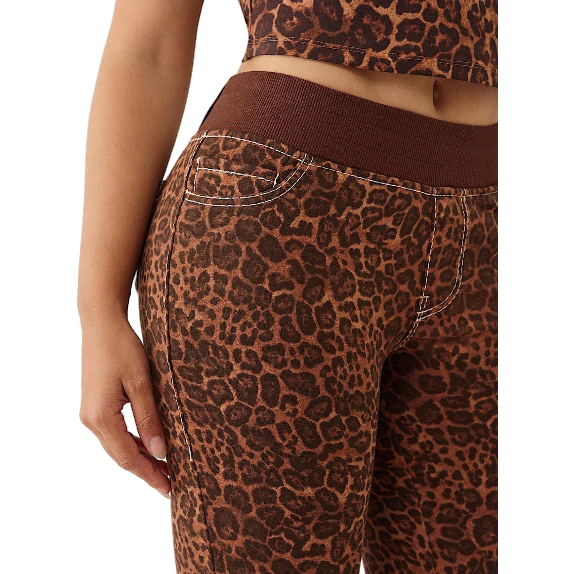 True Religion Women's "Leopard Print" Mid Rise Big T Flare Pants - BROWN Thumbnail View 4