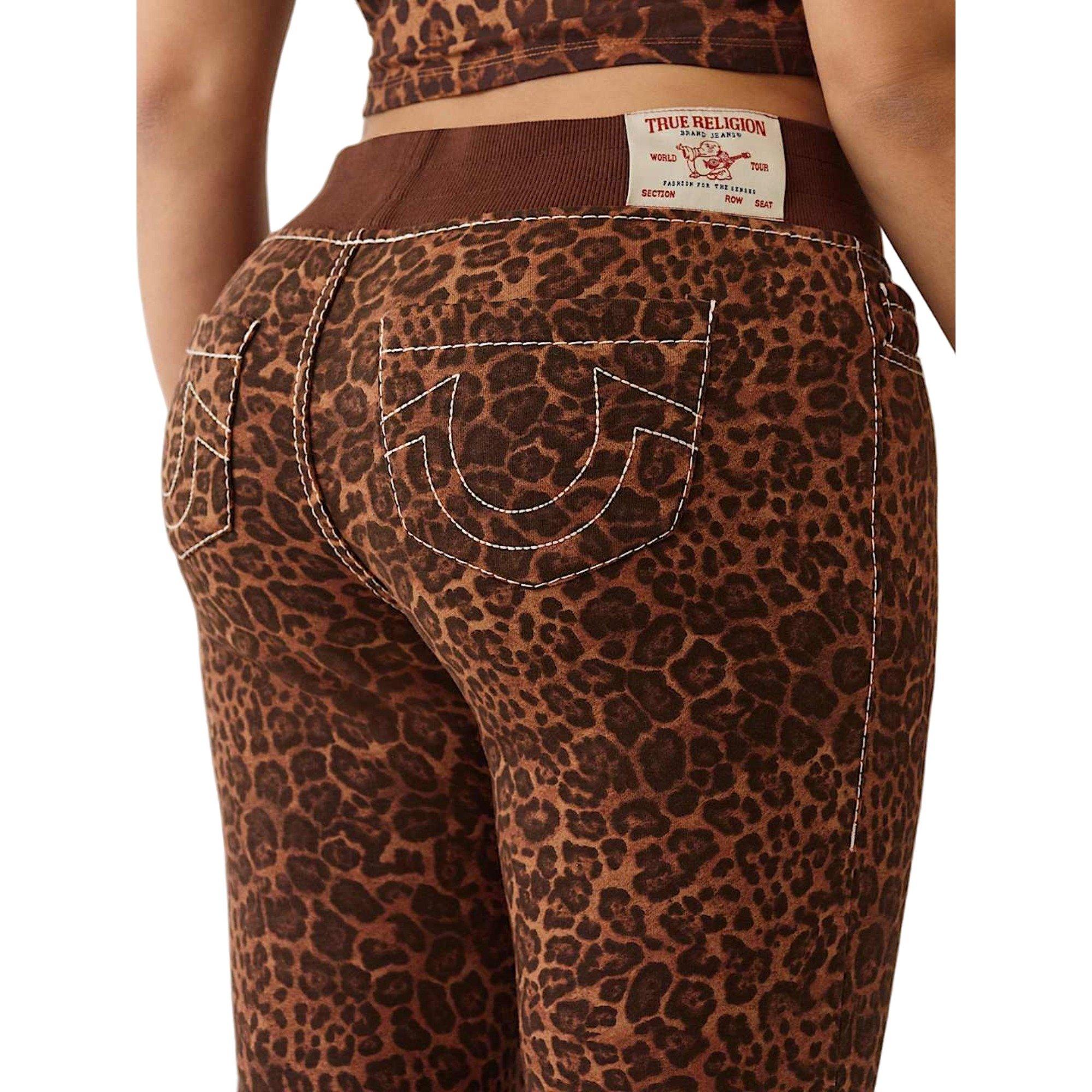 True Religion Women's "Leopard Print" Mid Rise Big T Flare Pants - BROWN Thumbnail View 5