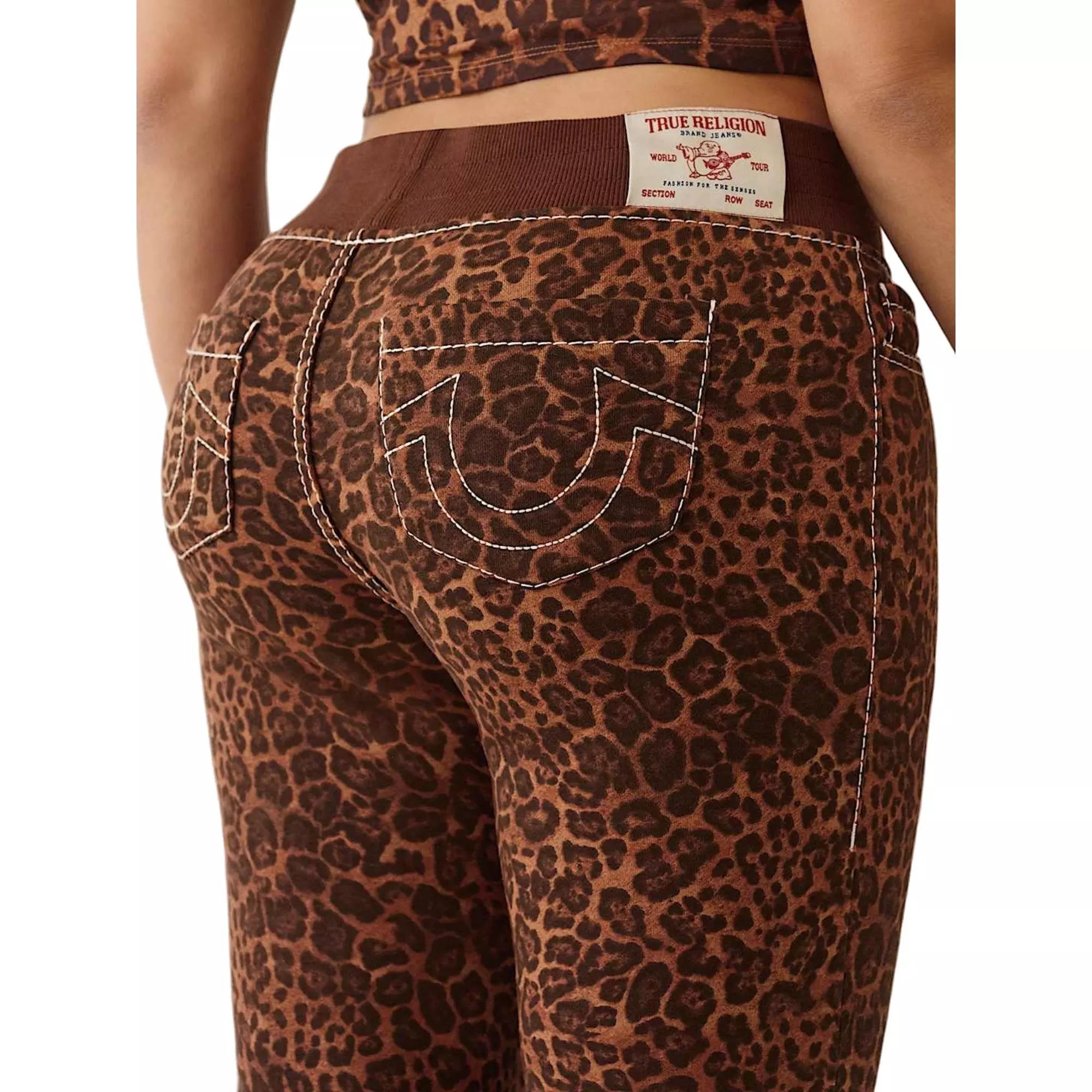 True Religion Women's "Leopard Print" Mid Rise Big T Flare Pants - BROWN