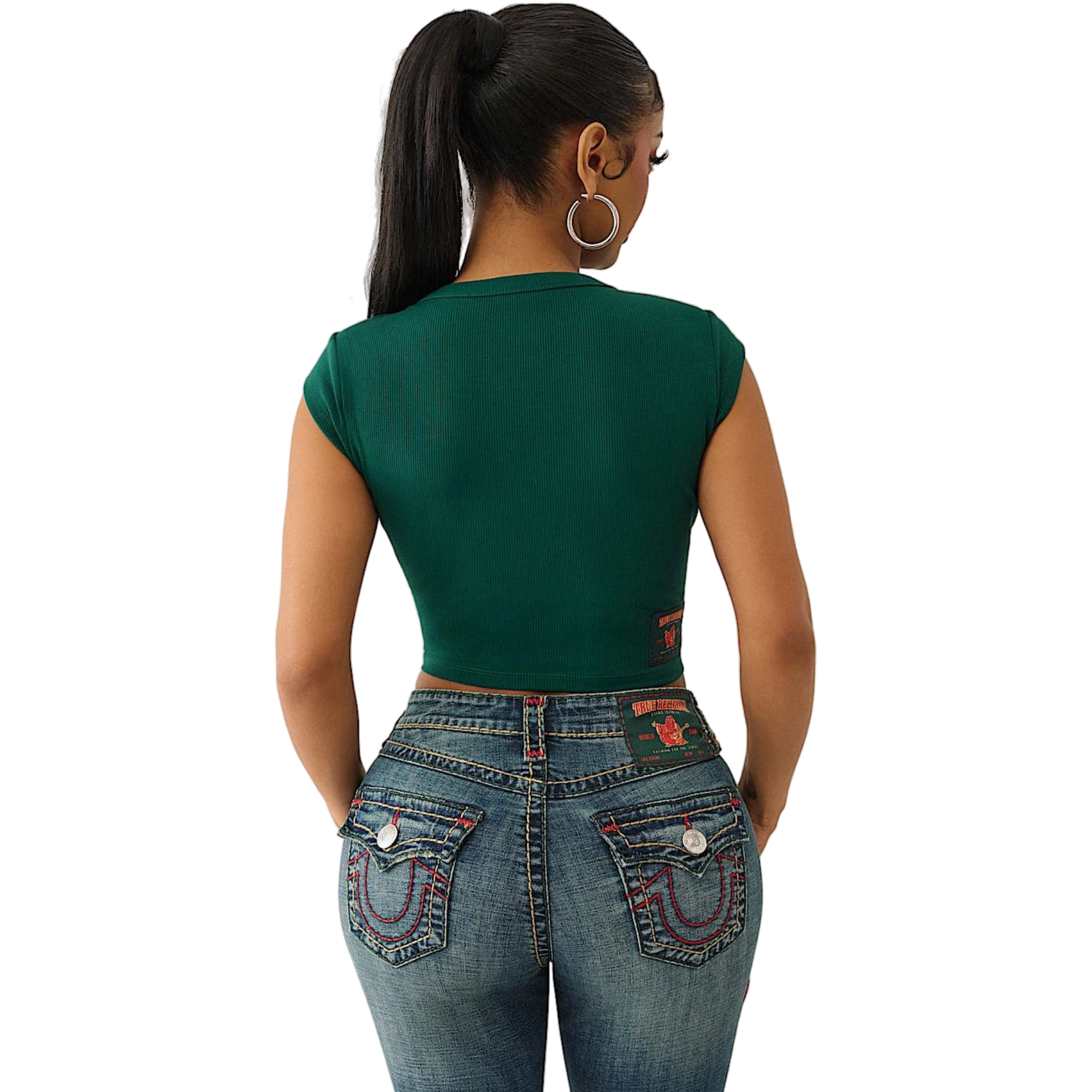 True Religion Men's Logo V-Notch Tee - GREEN Thumbnail View 2