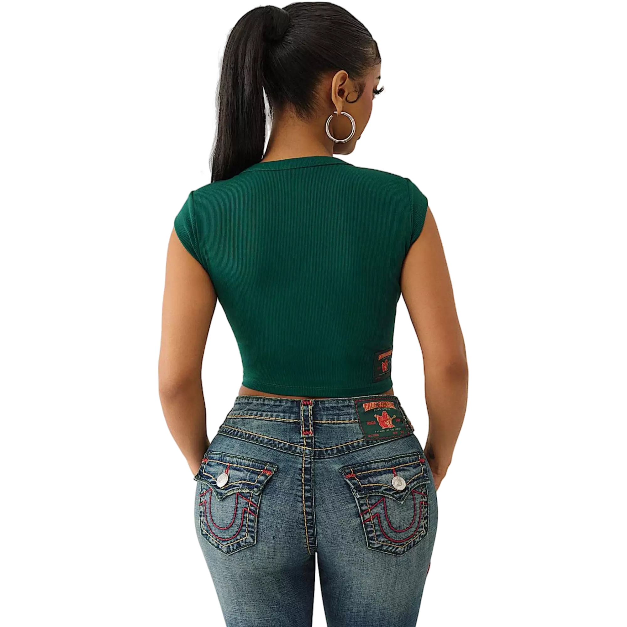 True Religion Men's Logo V-Notch Tee - GREEN