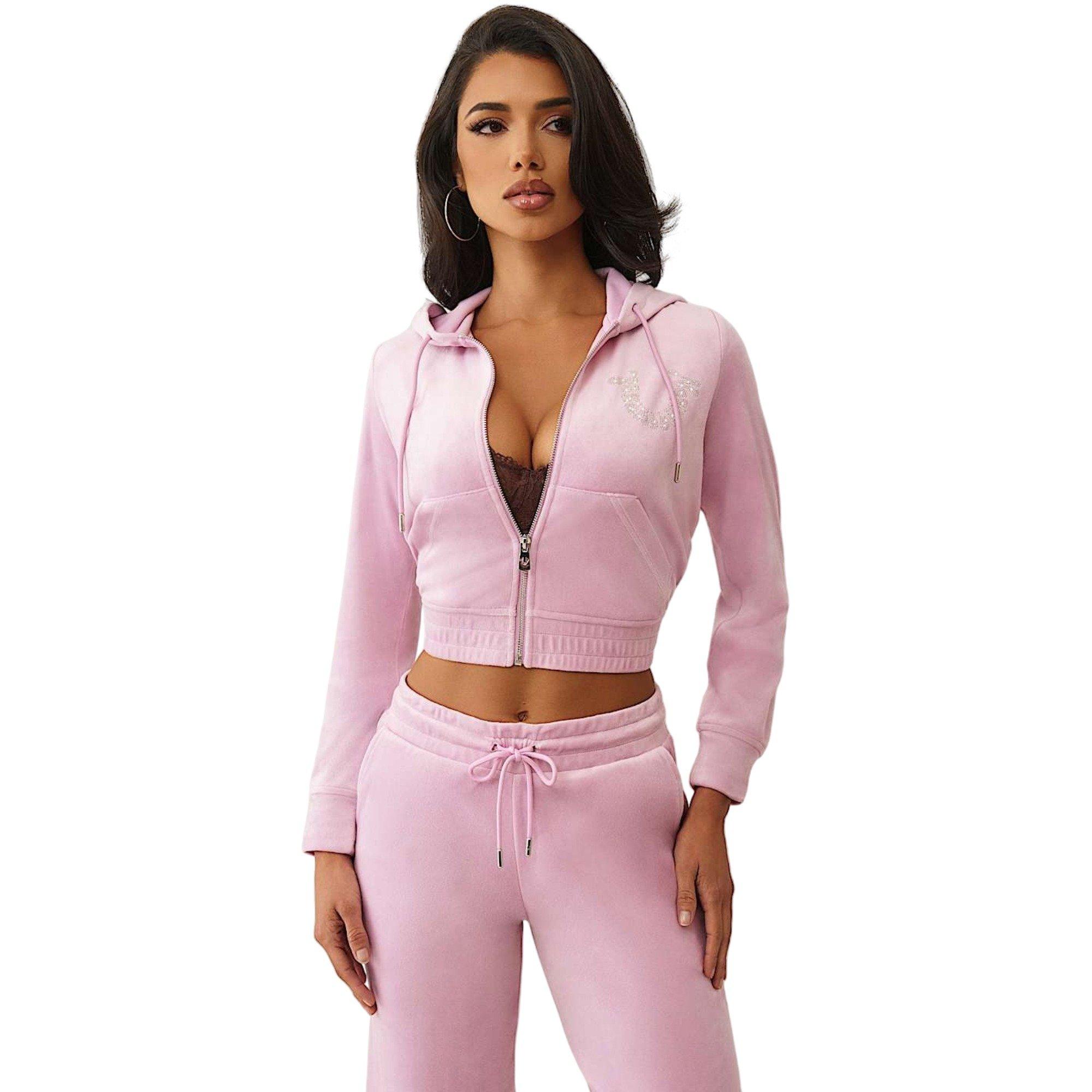 True Religion Women's Crystal Horseshoe Velour Full-Zip Jacket - PINK Thumbnail View 1