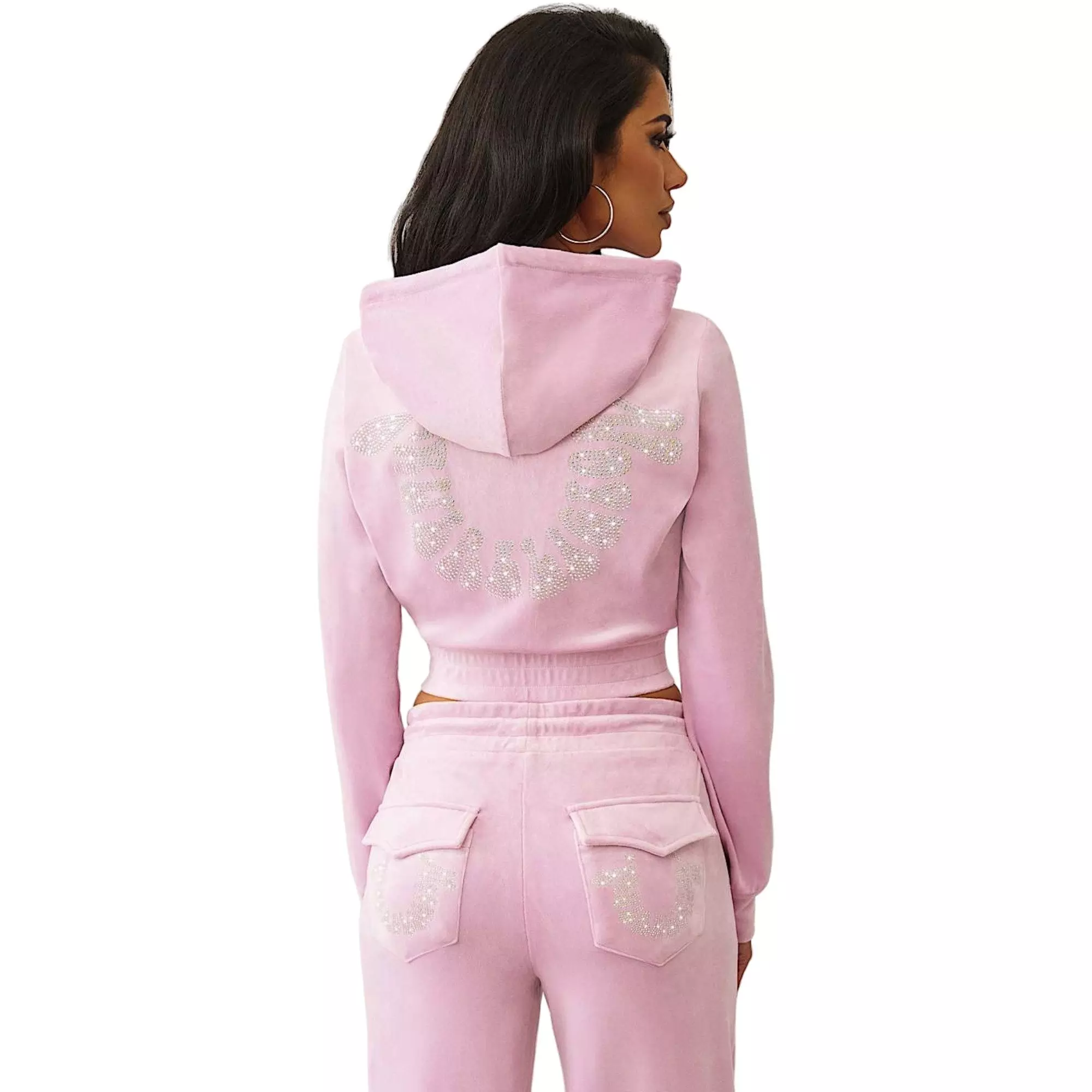 True Religion Women's Crystal Horseshoe Velour Full-Zip Jacket - PINK