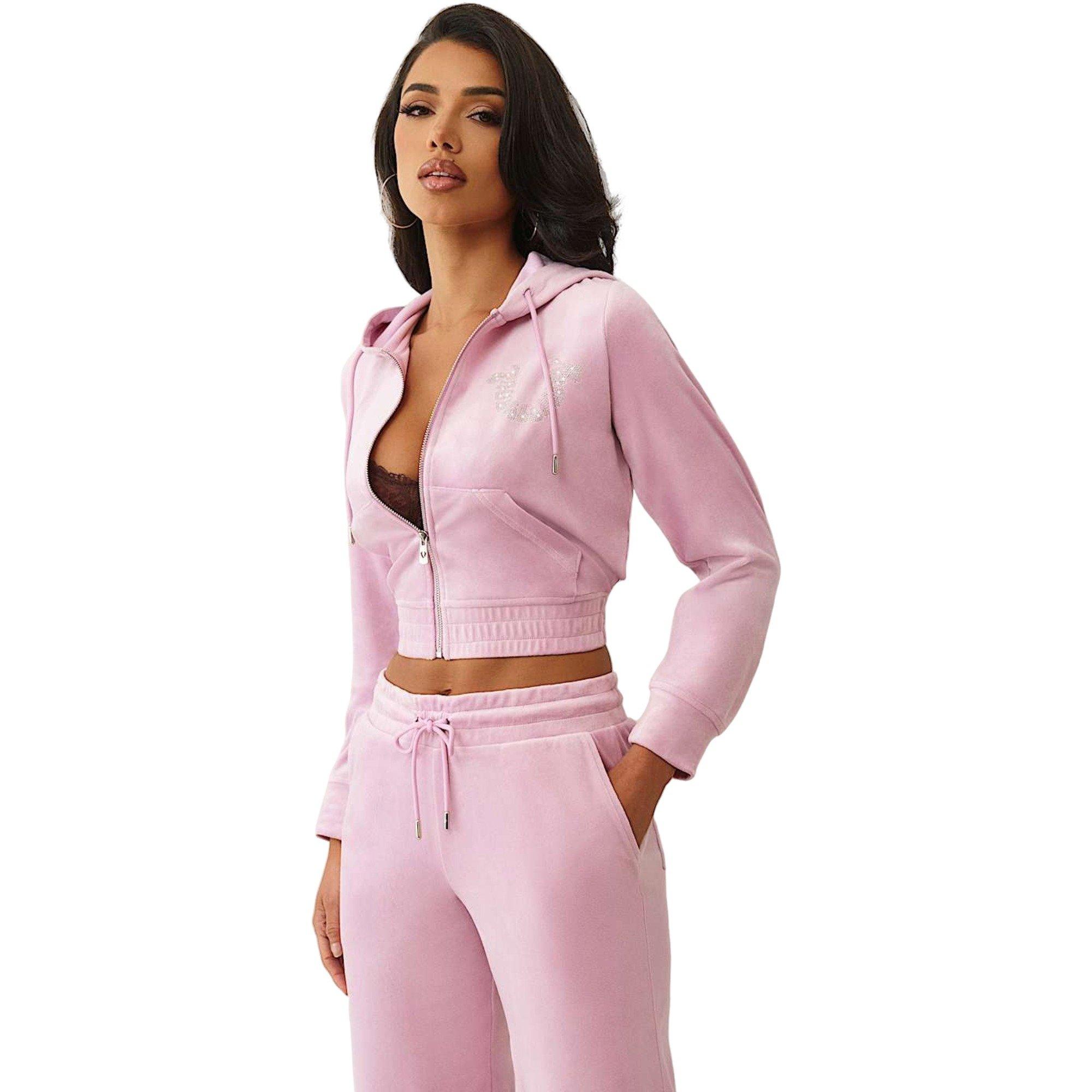 True Religion Women's Crystal Horseshoe Velour Full-Zip Jacket - PINK Thumbnail View 3