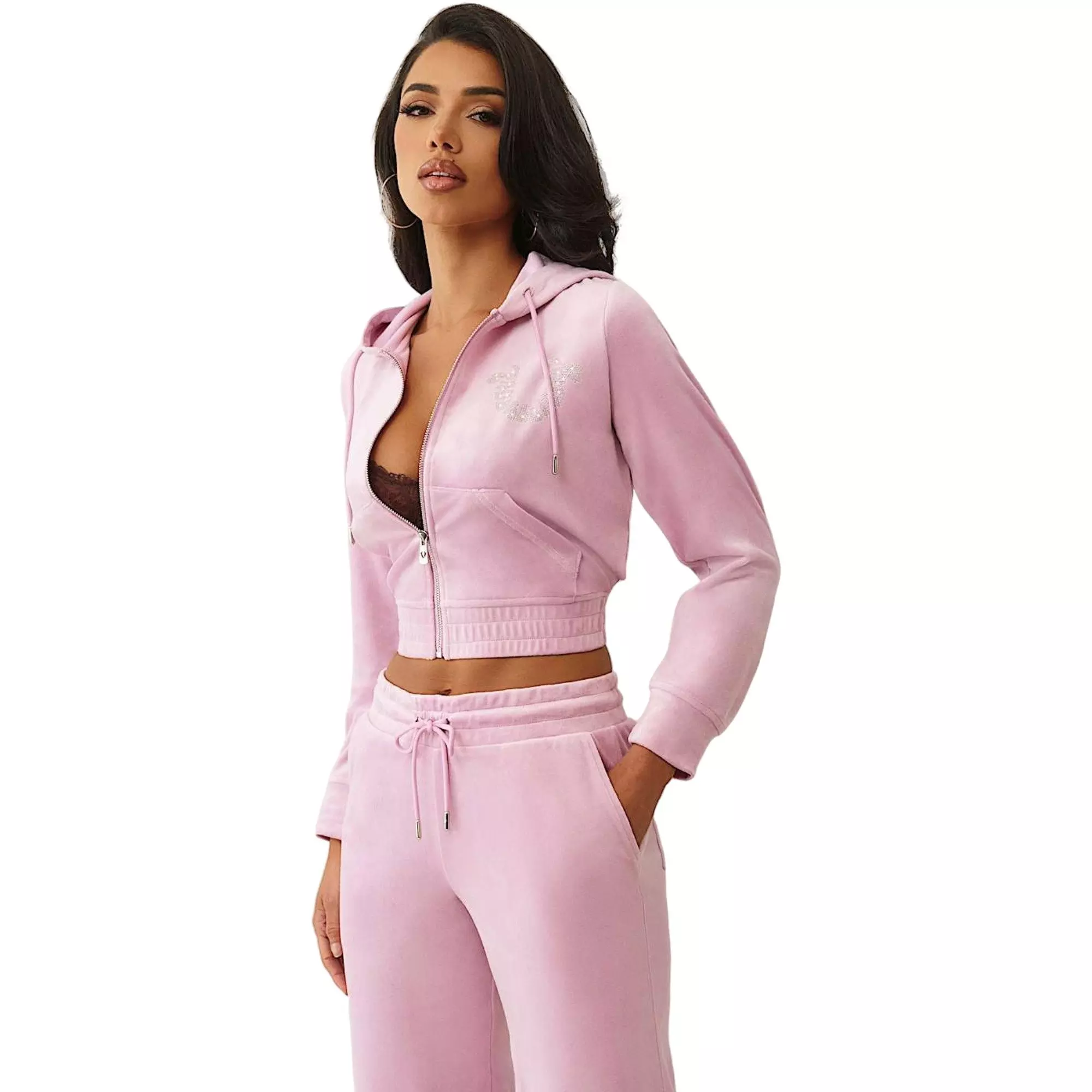 True Religion Women's Crystal Horseshoe Velour Full-Zip Jacket - PINK