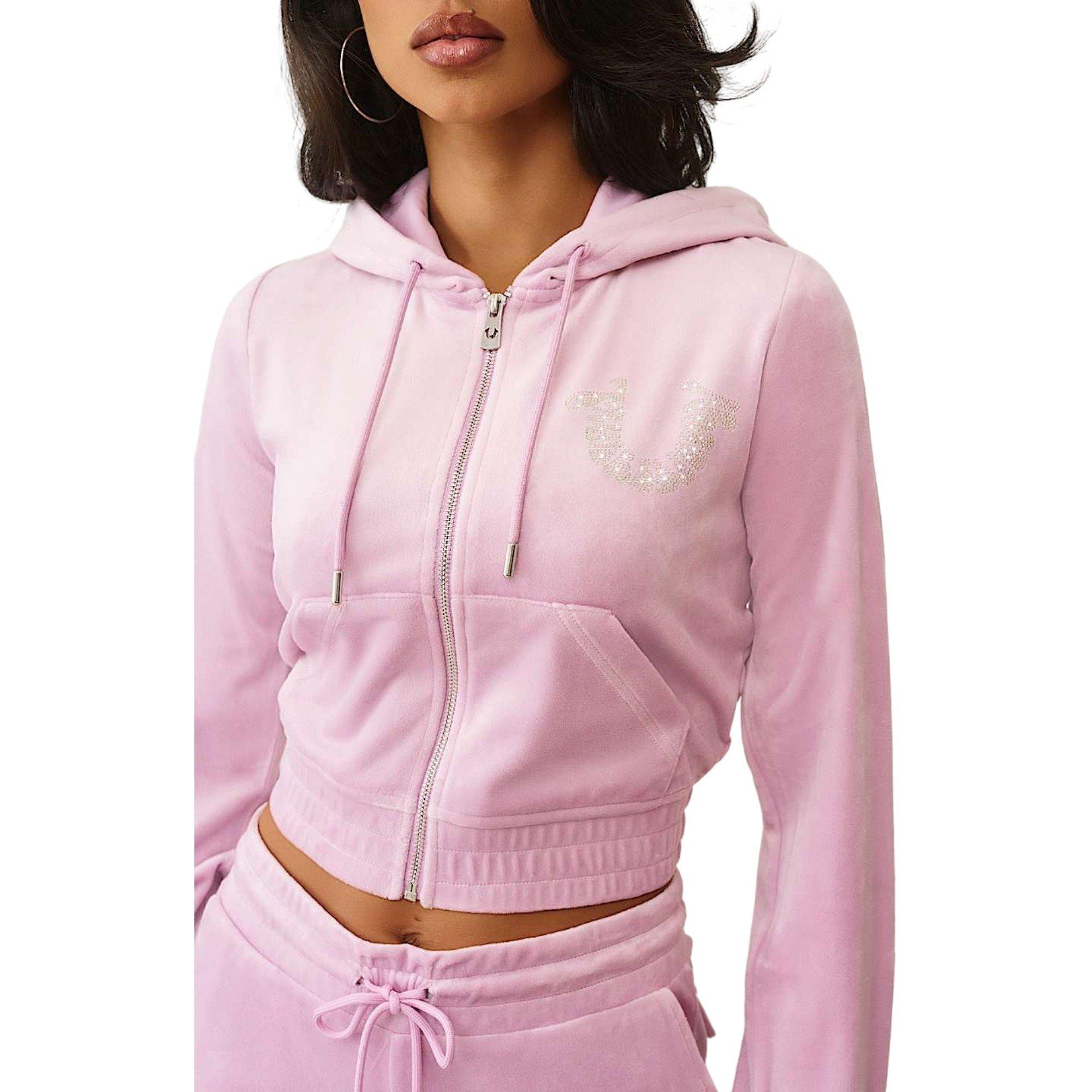 True Religion Women's Crystal Horseshoe Velour Full-Zip Jacket - PINK Thumbnail View 4
