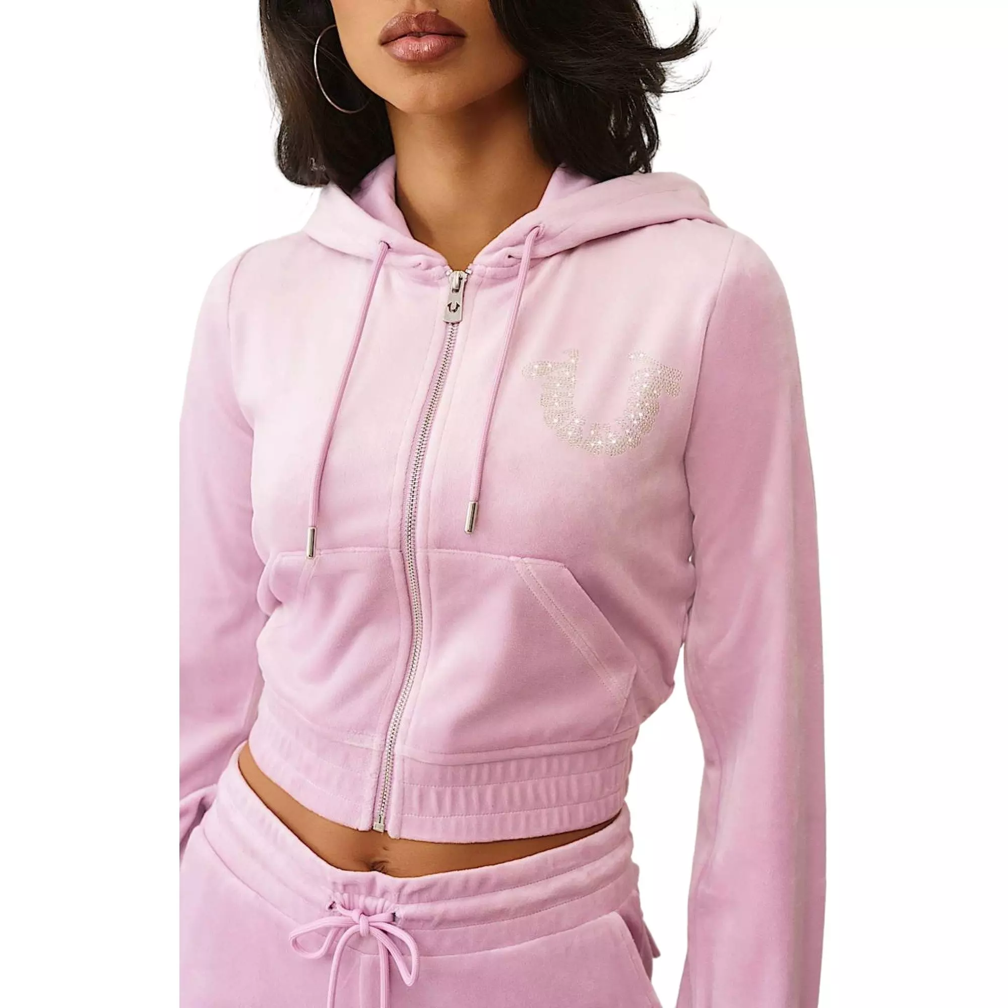 True Religion Women's Crystal Horseshoe Velour Full-Zip Jacket - PINK