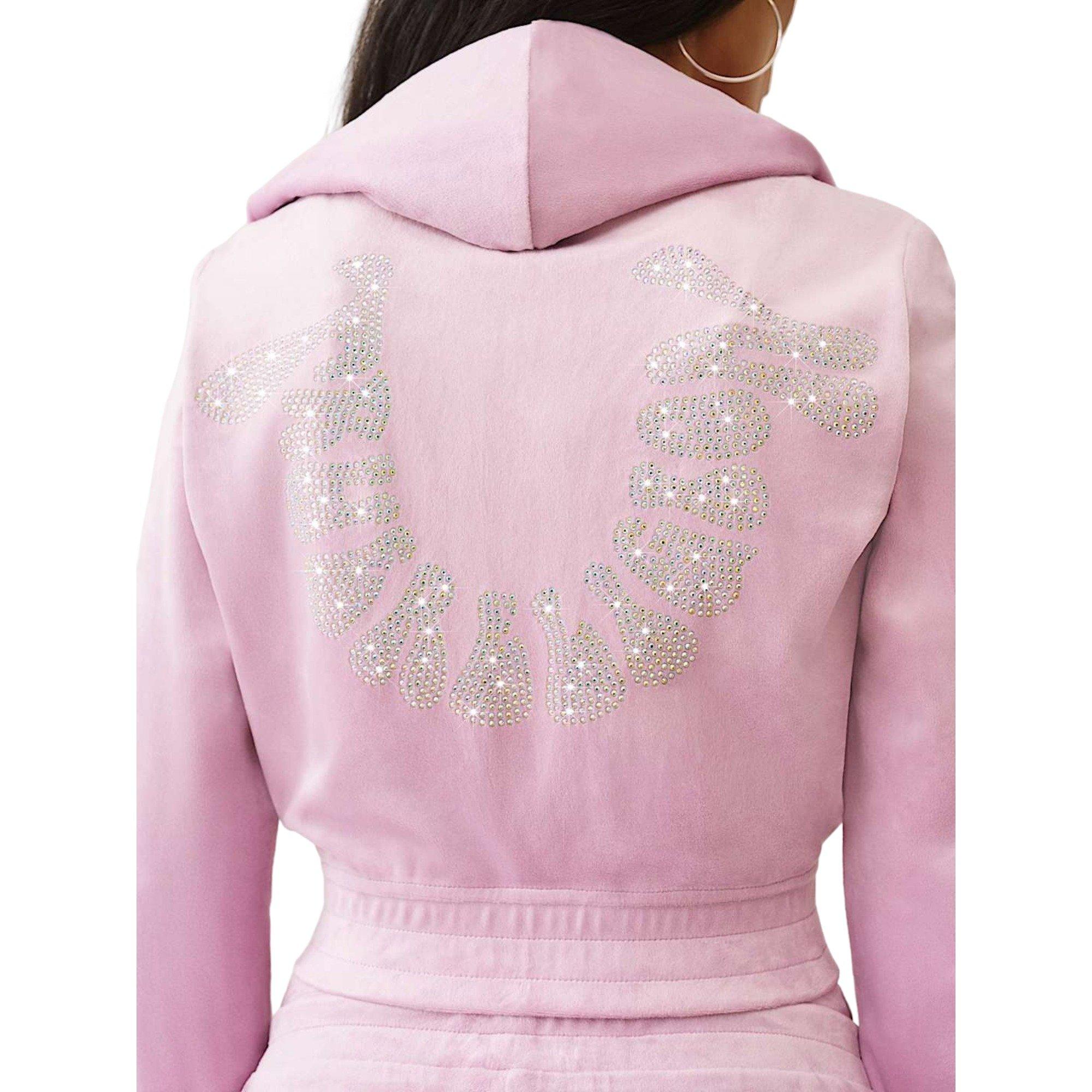 True Religion Women's Crystal Horseshoe Velour Full-Zip Jacket - PINK Thumbnail View 5