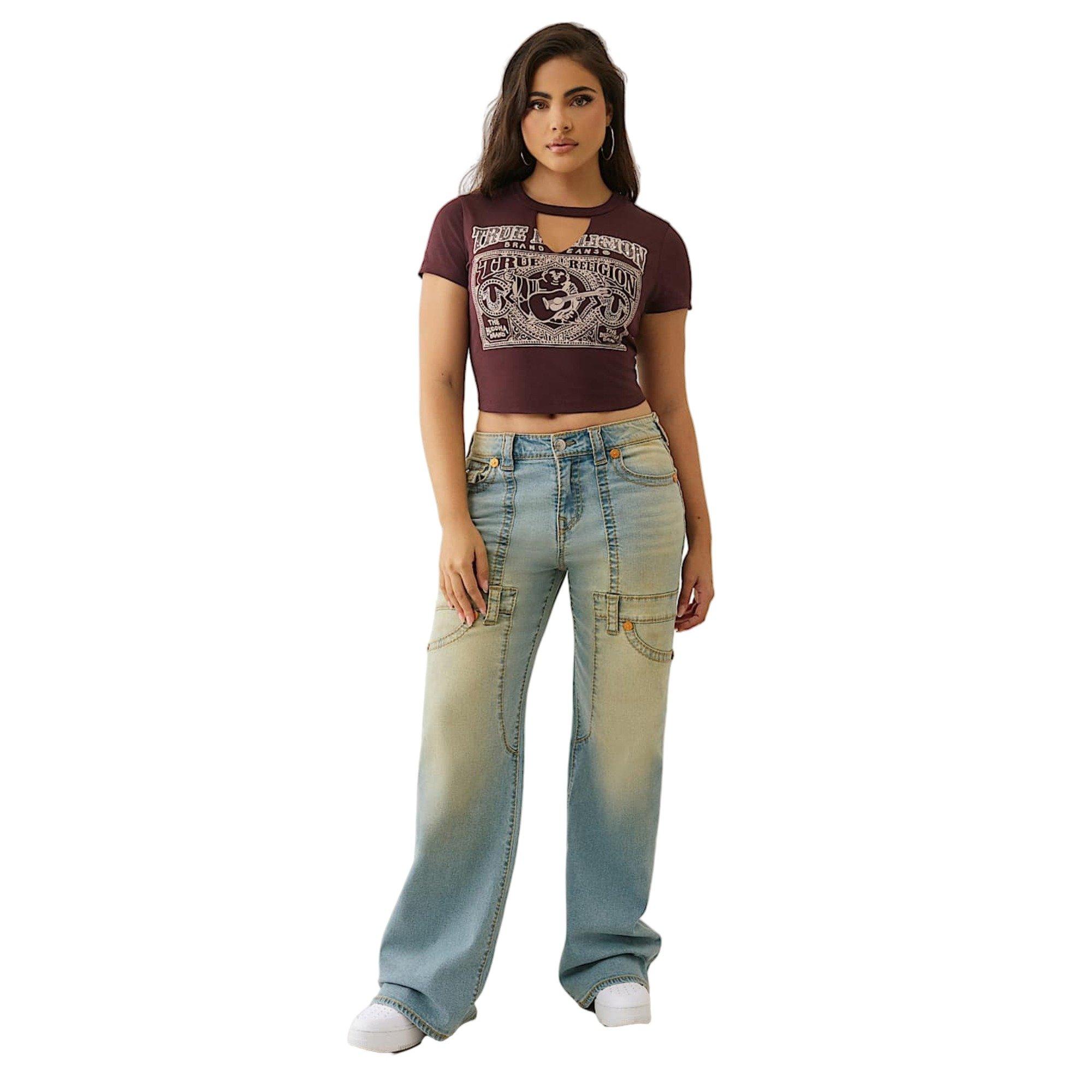 True Religion Women's Ty Buddha Key Hole Baby Tee - Fudge - BROWN Thumbnail View 5
