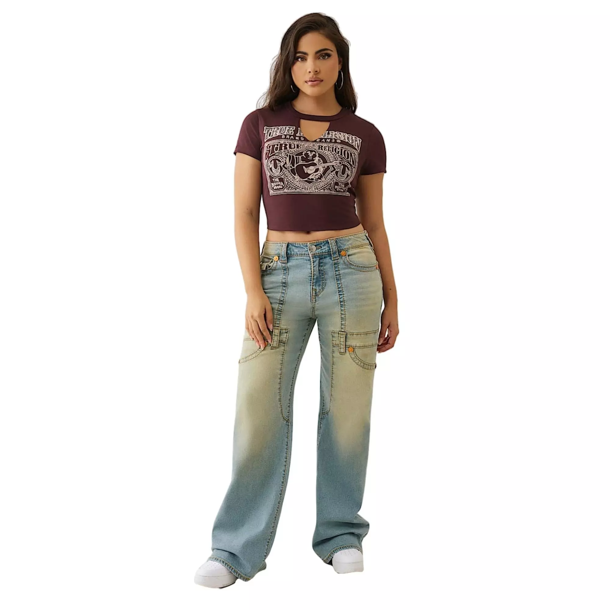True Religion Women's Ty Buddha Key Hole Baby Tee - Fudge - BROWN