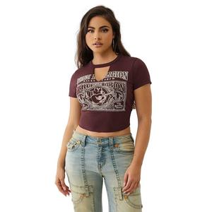 True Religion Women's Ty Buddha Key Hole Baby Tee - Fudge