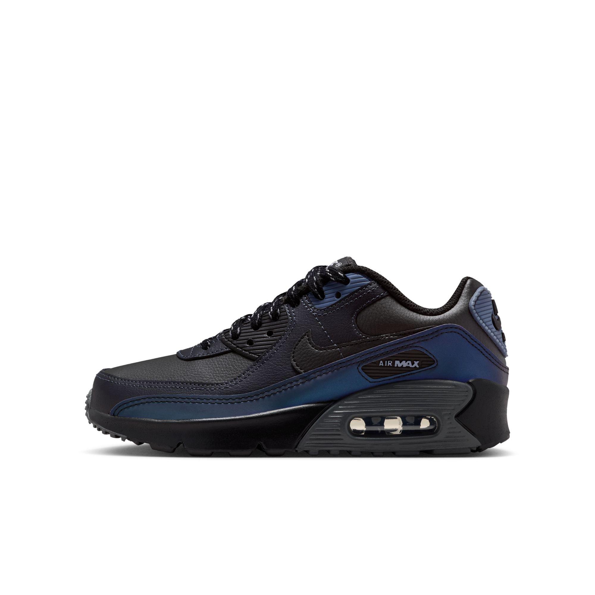 Nike Air Max 90 With Reflective Accents "Black/Dk Smoke Grey/Light Carbon" Grade School Boys' Shoe - BLACK Thumbnail View 3