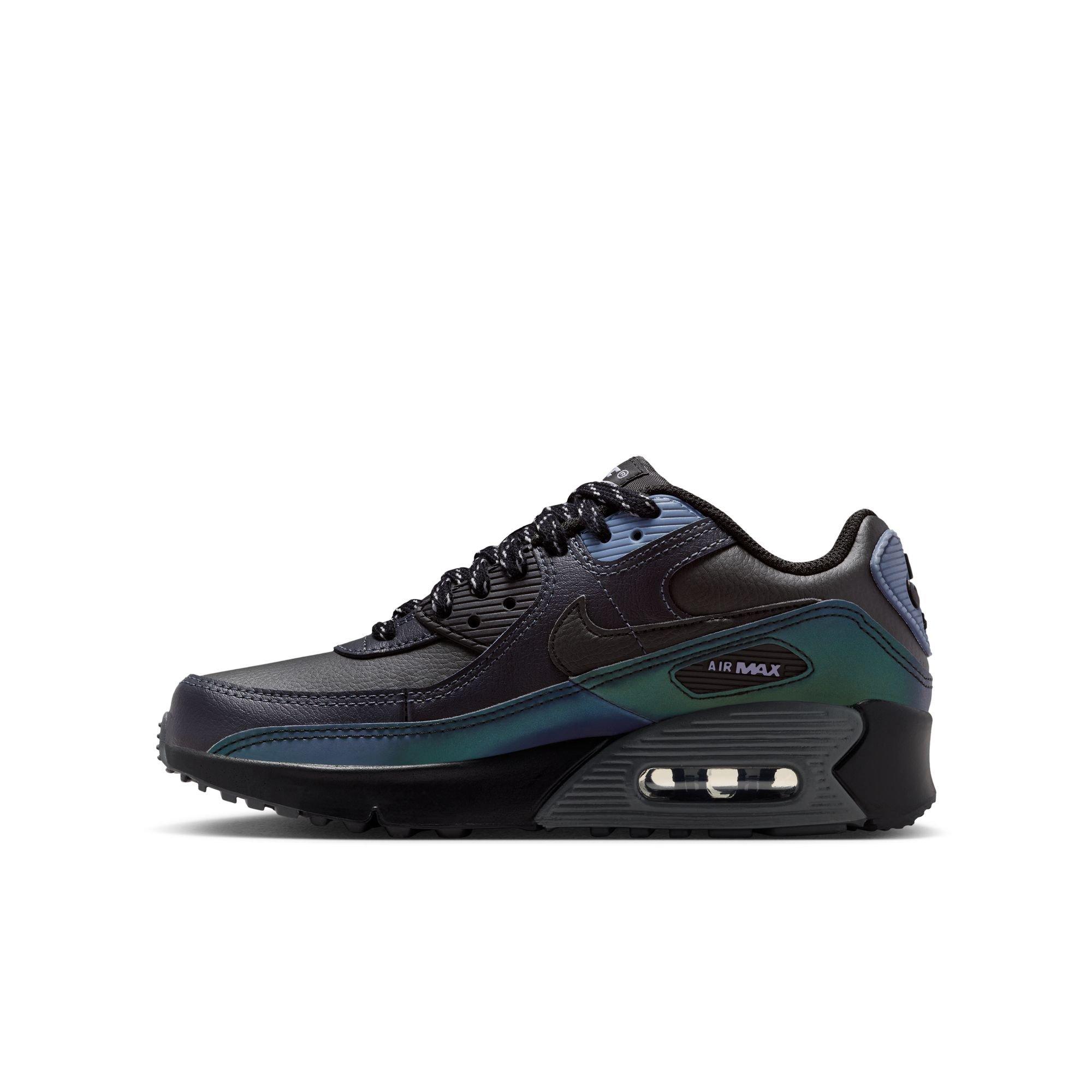 Nike Air Max 90 With Reflective Accents "Black/Dk Smoke Grey/Light Carbon" Grade School Boys' Shoe - BLACK Thumbnail View 4