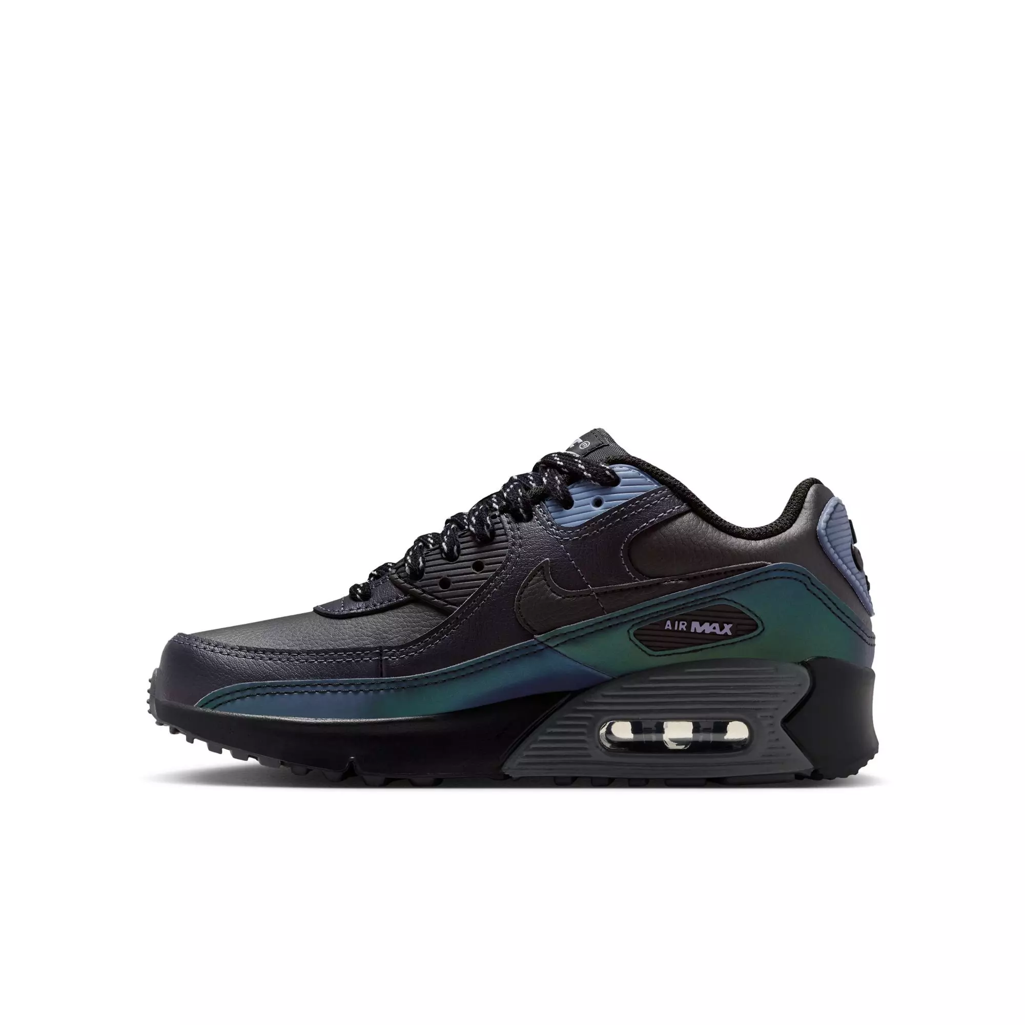 Nike Air Max 90 With Reflective Accents "Black/Dk Smoke Grey/Light Carbon" Grade School Boys' Shoe - BLACK