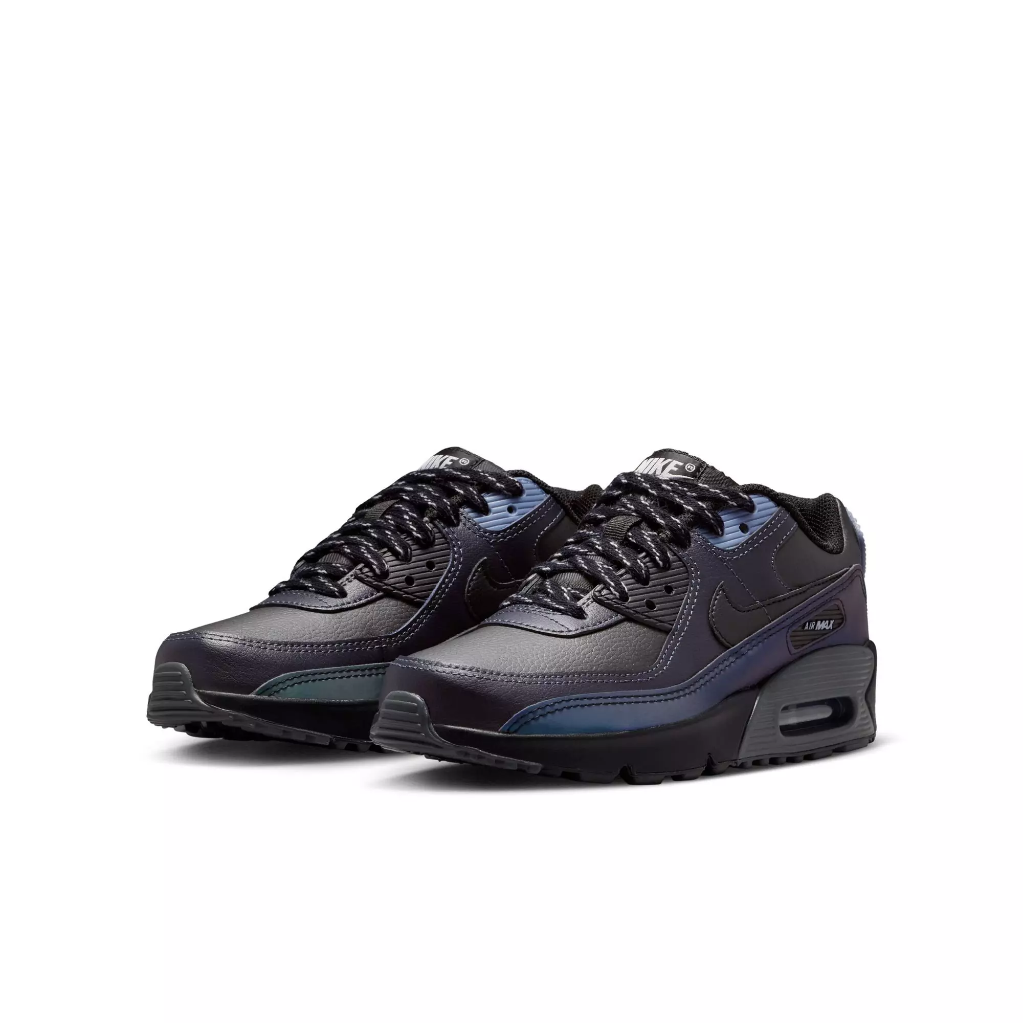 Nike Air Max 90 With Reflective Accents "Black/Dk Smoke Grey/Light Carbon" Grade School Boys' Shoe - BLACK