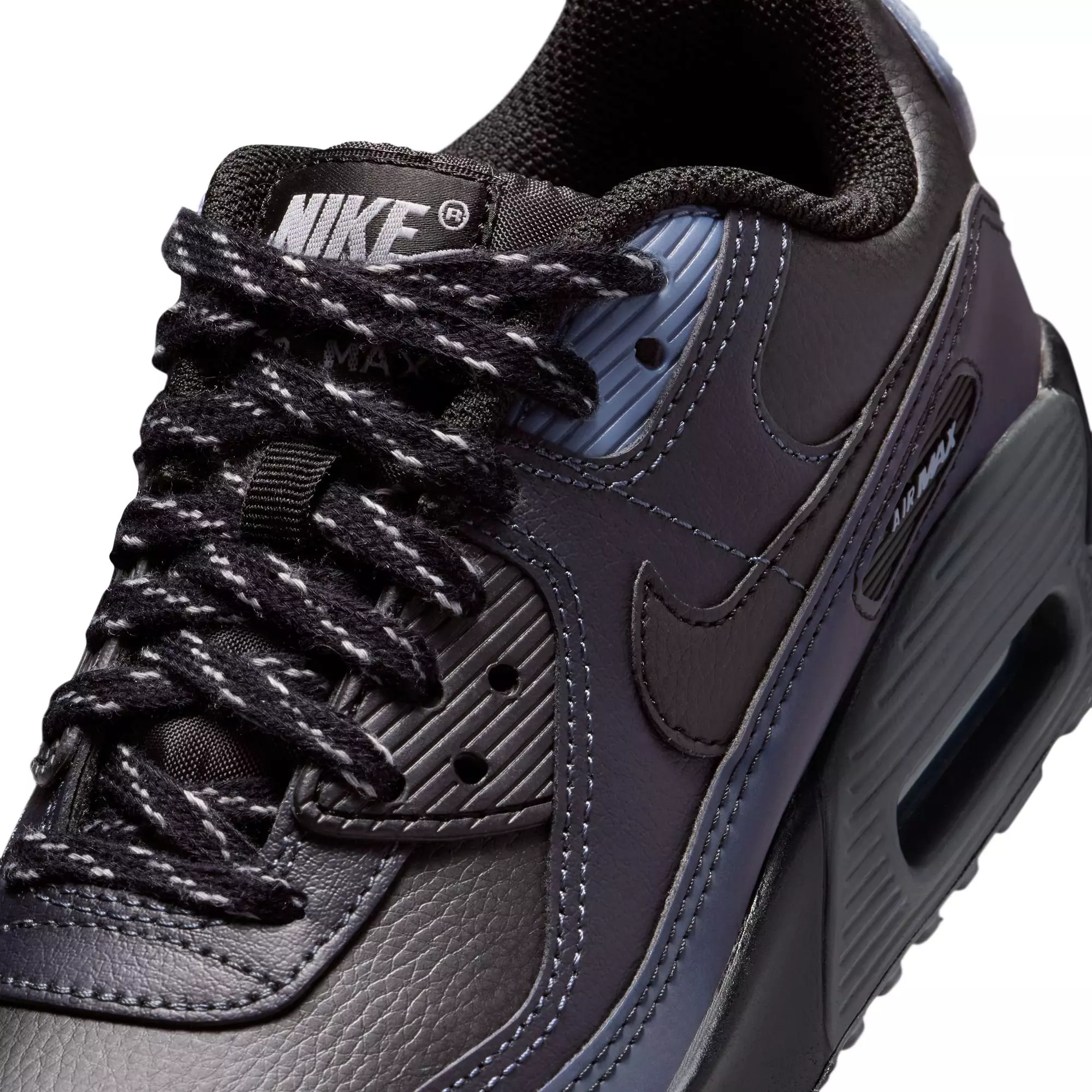 Nike Air Max 90 With Reflective Accents "Black/Dk Smoke Grey/Light Carbon" Grade School Boys' Shoe - BLACK
