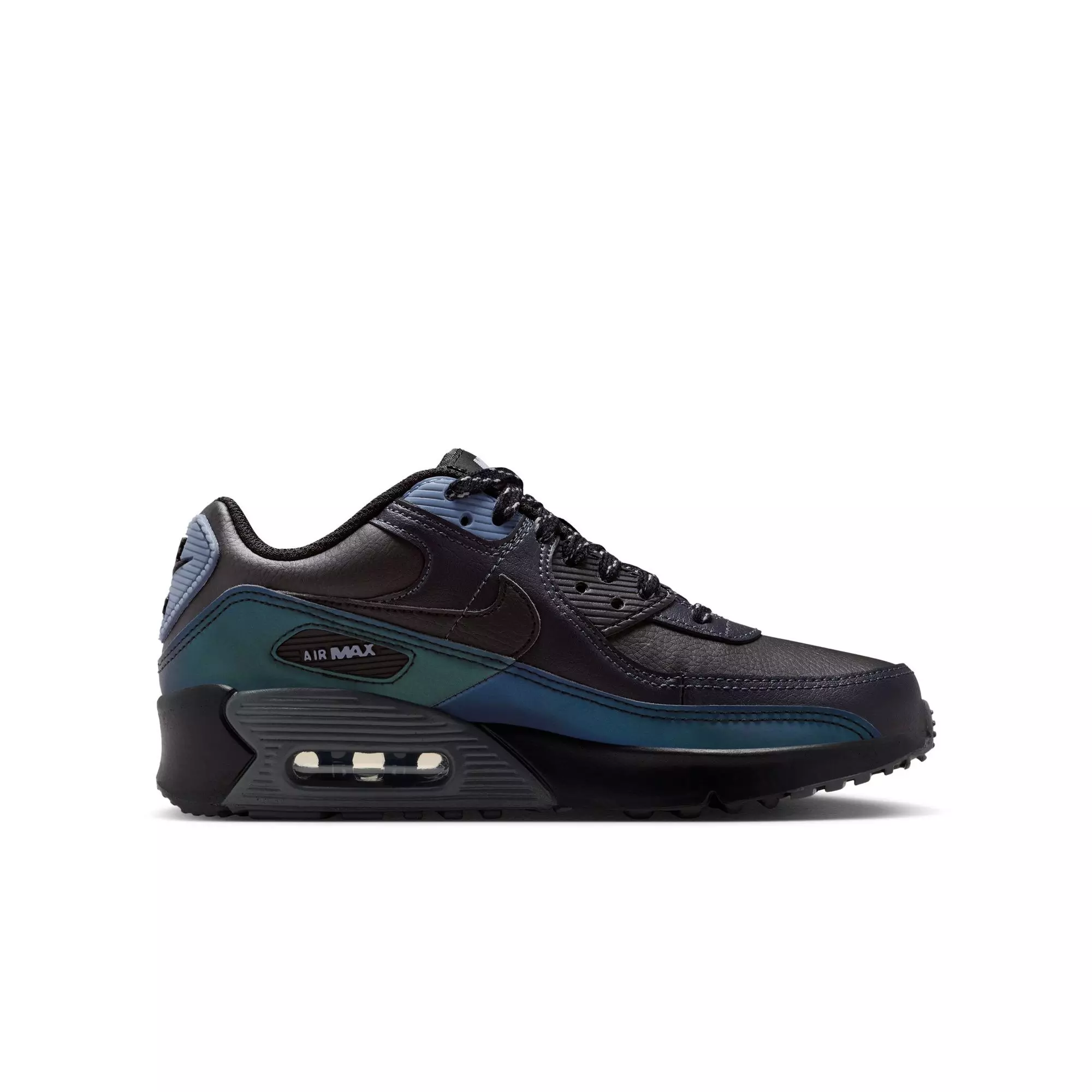 Nike Air Max 90 With Reflective Accents "Black/Dk Smoke Grey/Light Carbon" Grade School Boys' Shoe - BLACK