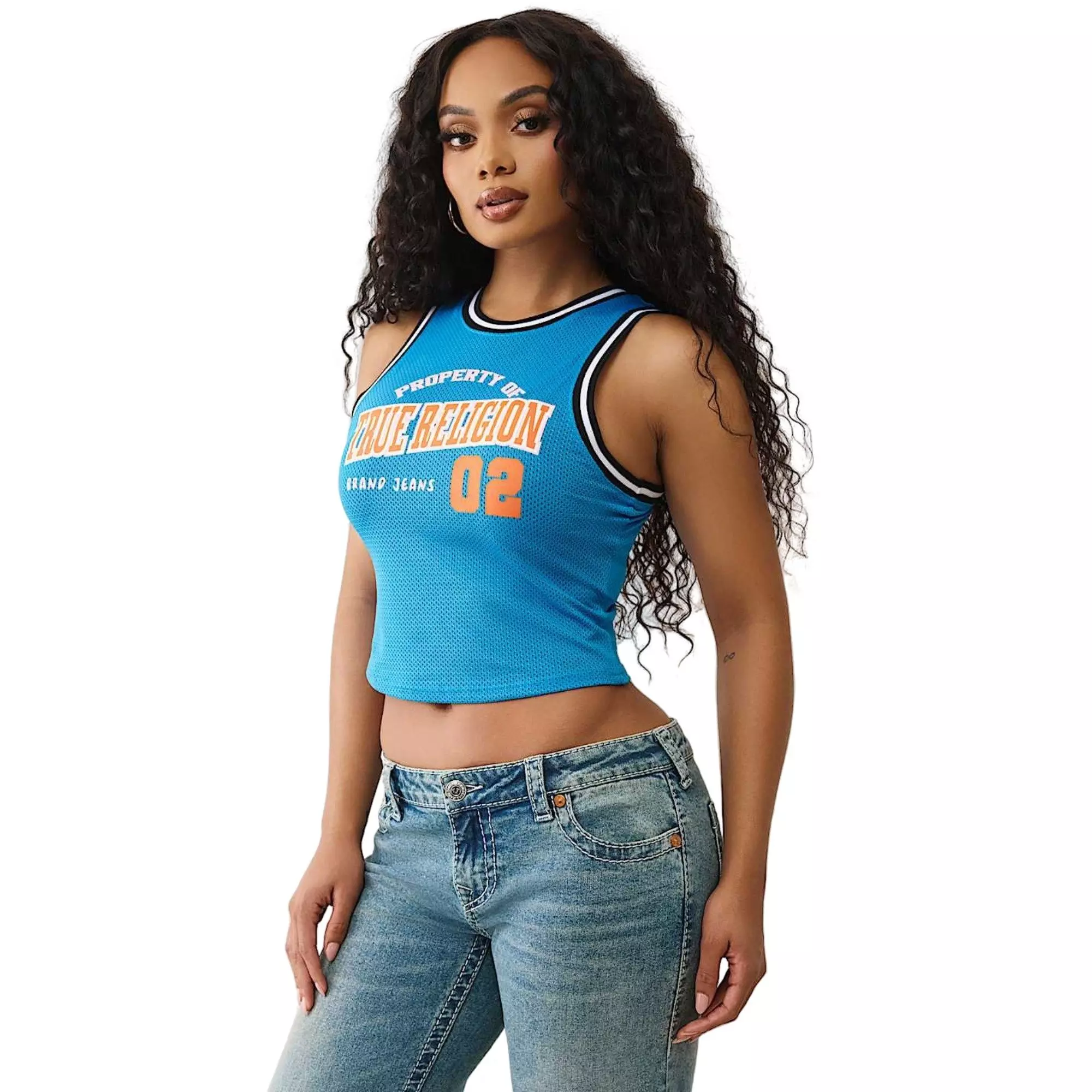 True Religion Women's Sporty Mesh Tank - BLUE/ORANGE