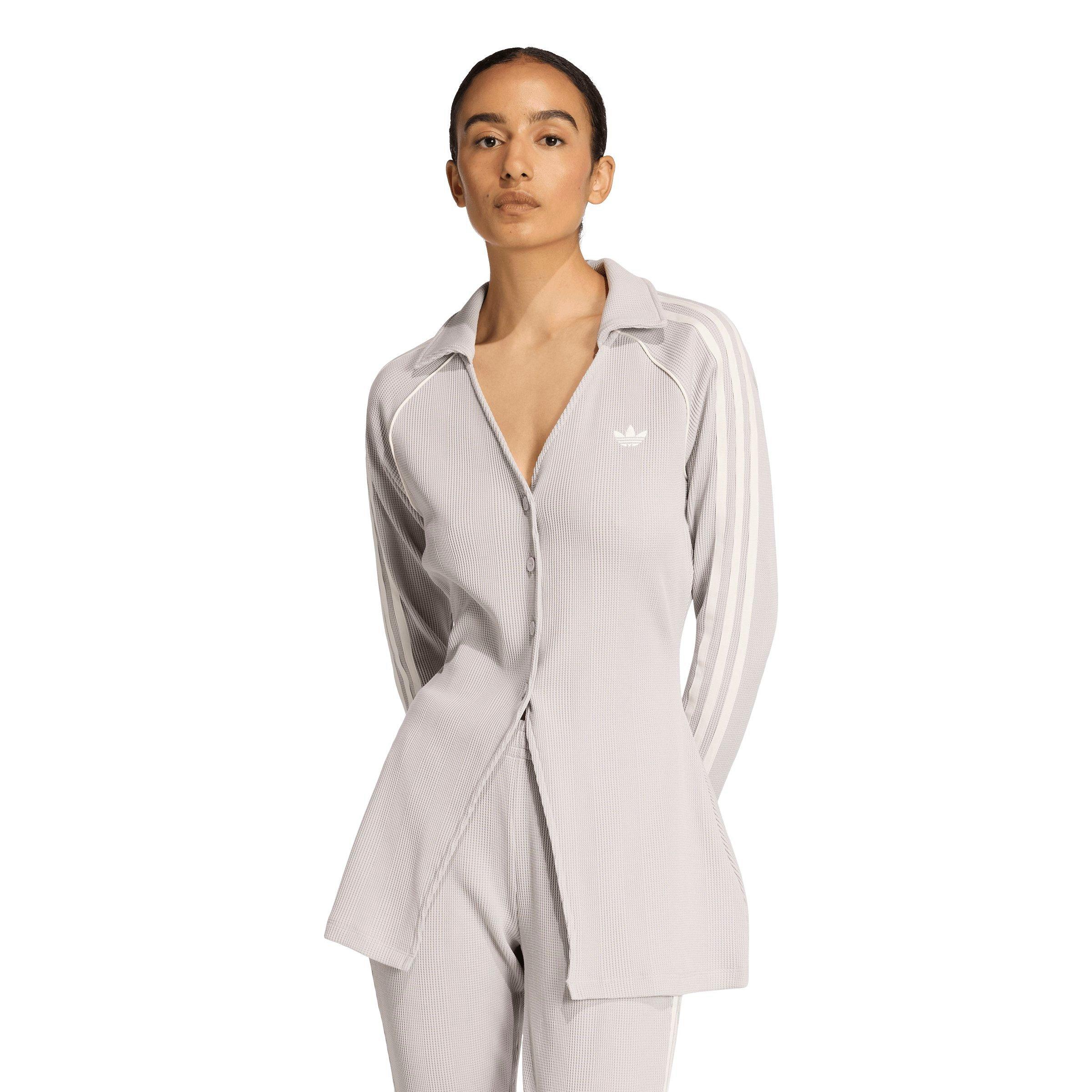 adidas Originals Women's Button-Down Waffle Long-Sleeve Top - GREY Thumbnail View 1