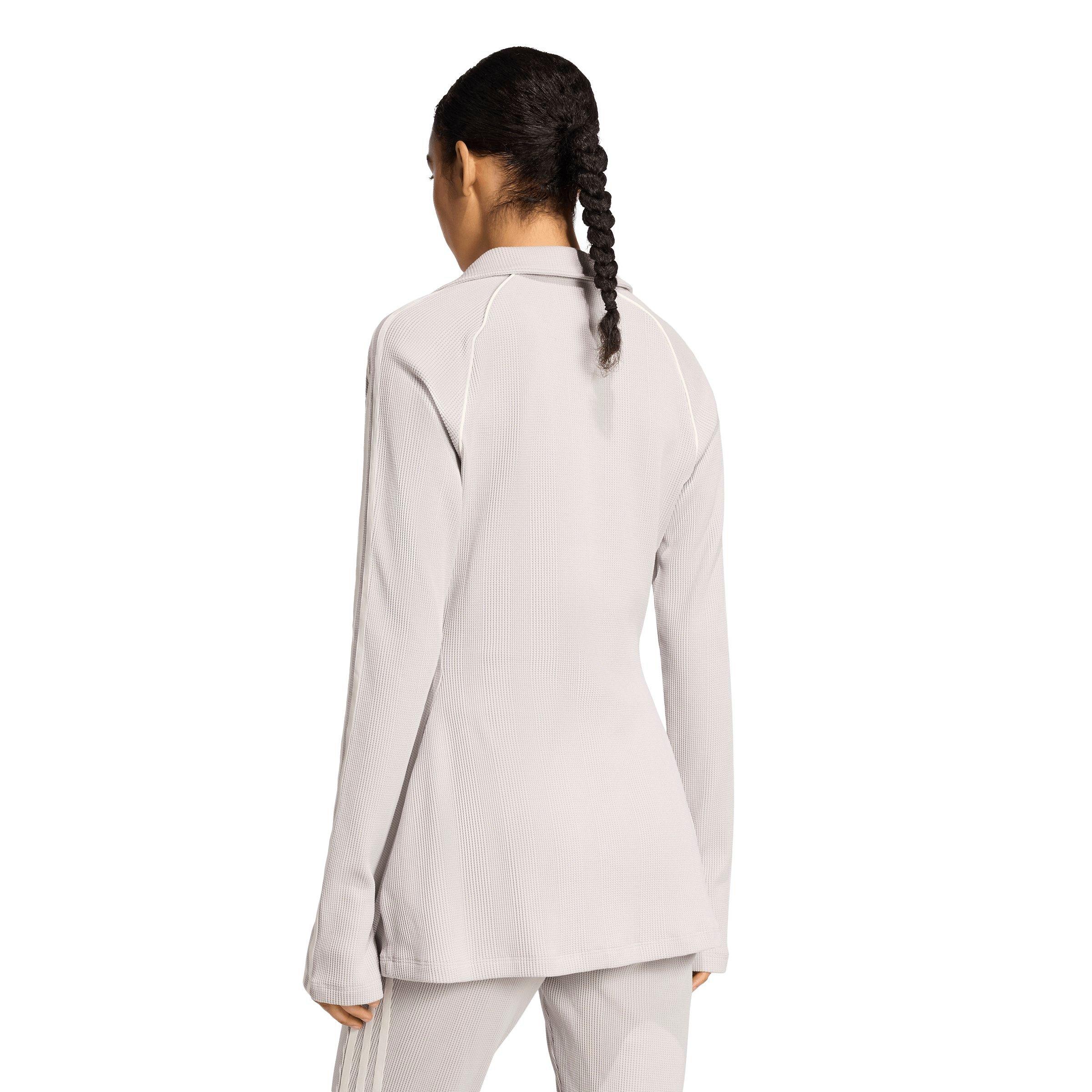 adidas Originals Women's Button-Down Waffle Long-Sleeve Top - GREY Thumbnail View 2