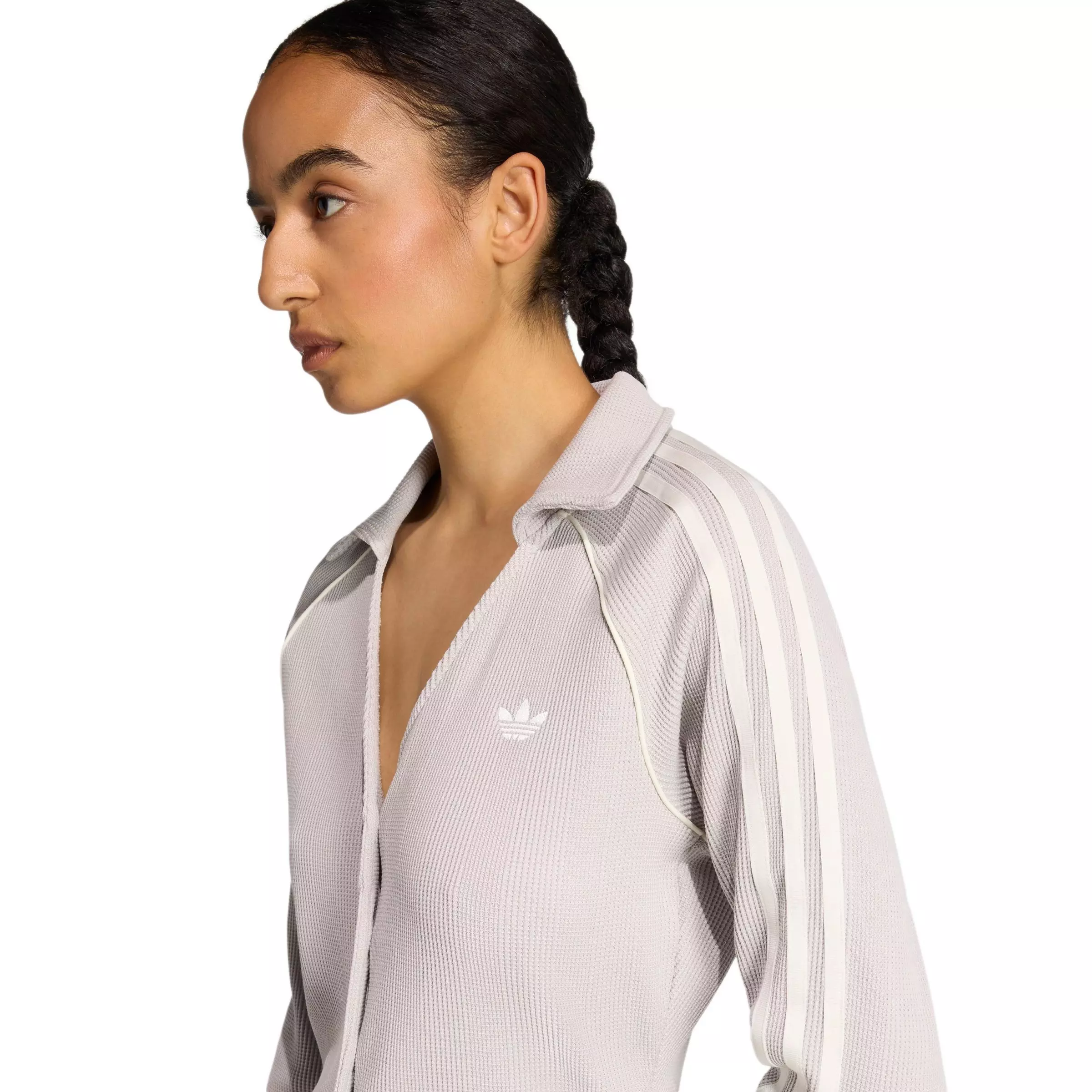 adidas Originals Women's Button-Down Waffle Long-Sleeve Top - GREY