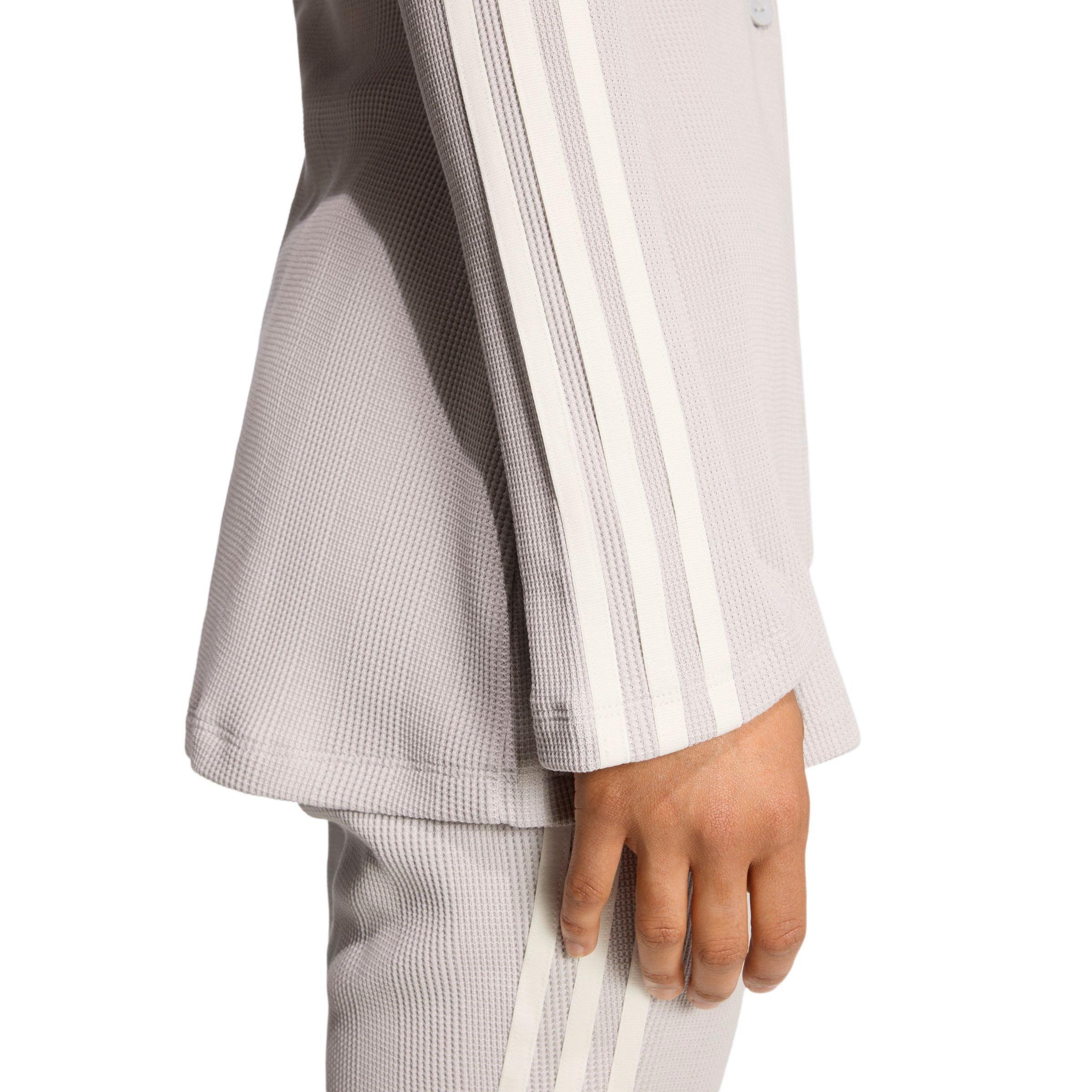 adidas Originals Women's Button-Down Waffle Long-Sleeve Top - GREY Thumbnail View 4