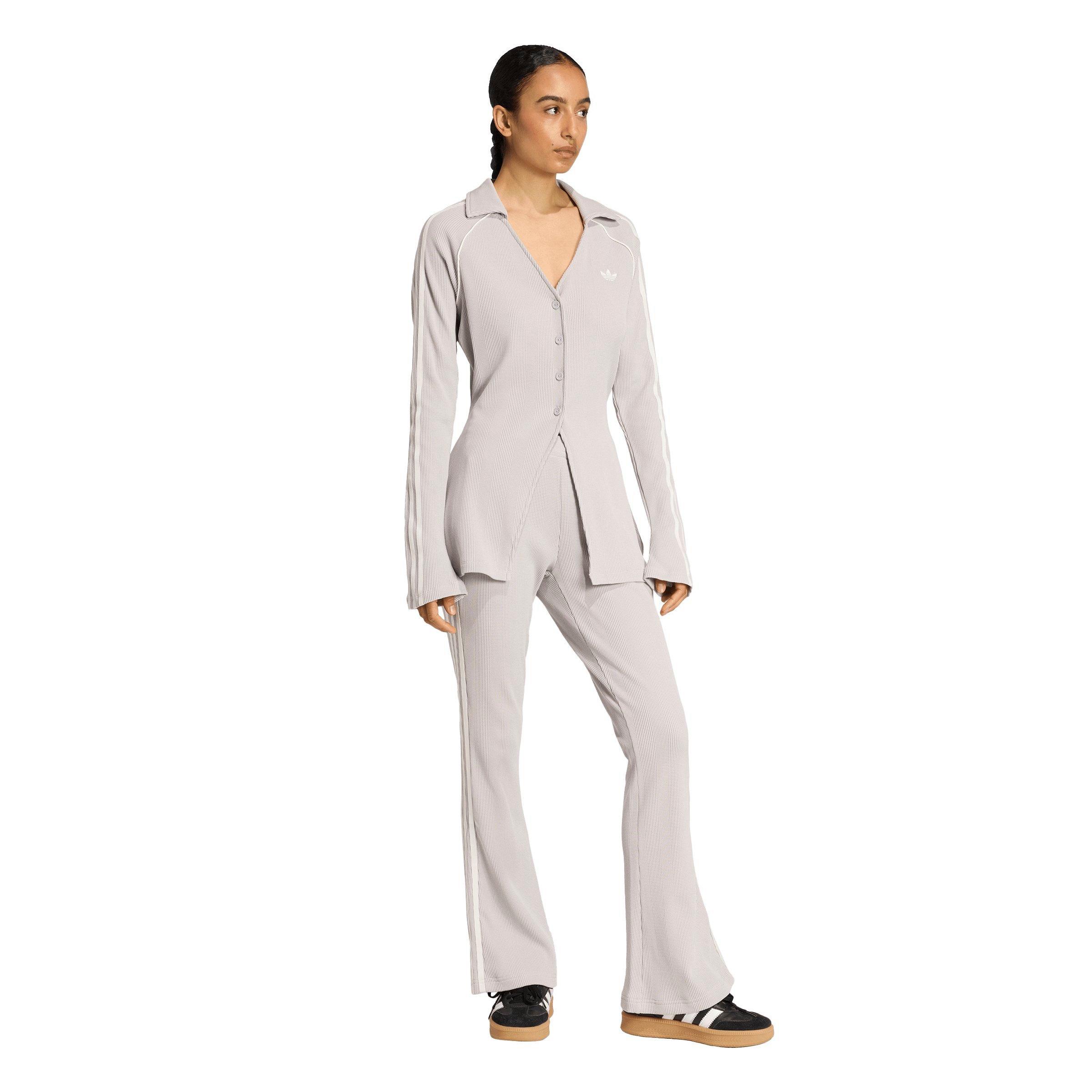 adidas Originals Women's Button-Down Waffle Long-Sleeve Top - GREY Thumbnail View 5