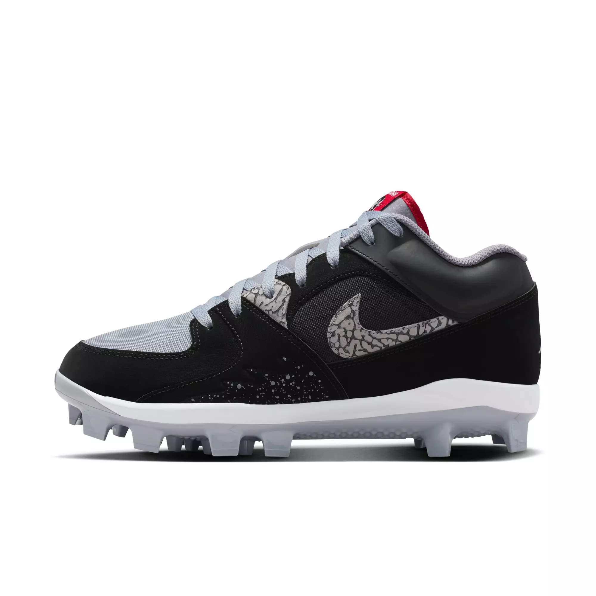 Jordan Stadium 90 Low MCS "Black/Fire Red/Cement Grey/White" Men's Baseball Cleat - BLACK/WHITE/RED