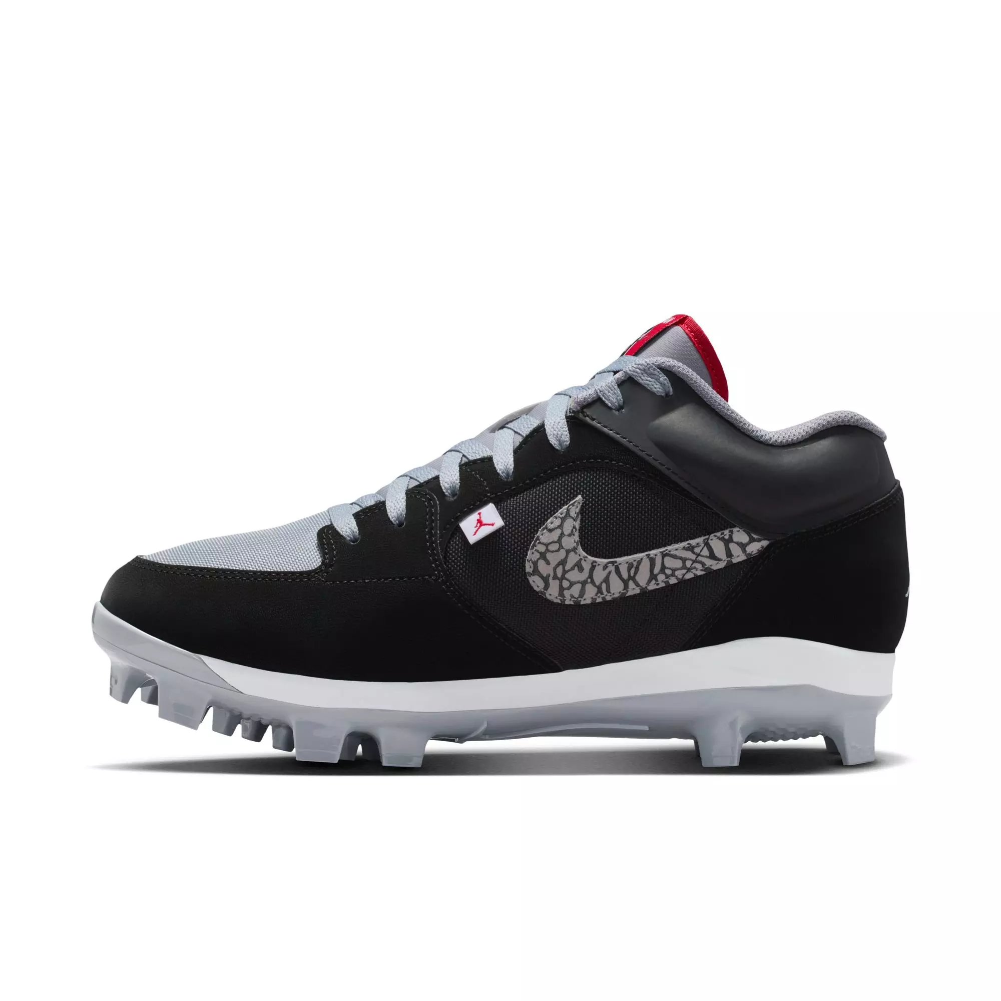 Jordan Stadium 90 Low MCS "Black/Fire Red/Cement Grey/White" Men's Baseball Cleat - BLACK/WHITE/RED