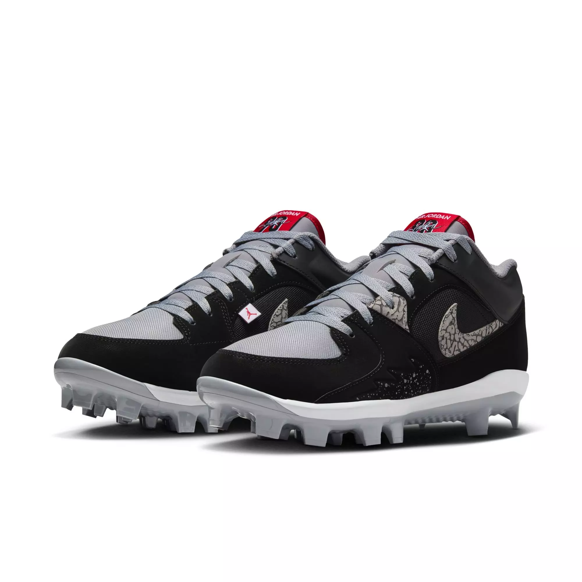 Jordan Stadium 90 Low MCS "Black/Fire Red/Cement Grey/White" Men's Baseball Cleat - BLACK/WHITE/RED