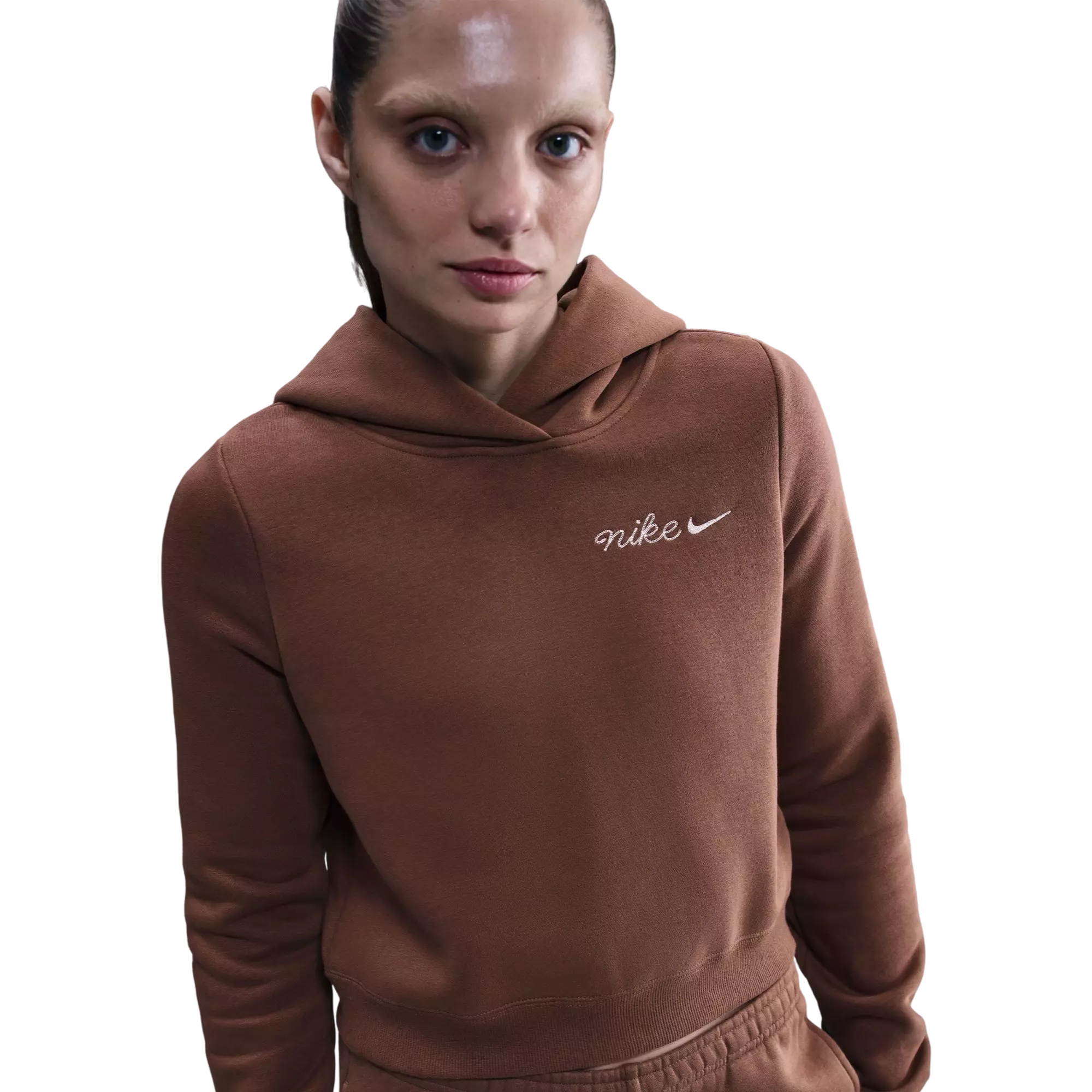 Nike Women's Sportswear Phoenix Fleece Shrunken Hoodie - BROWN